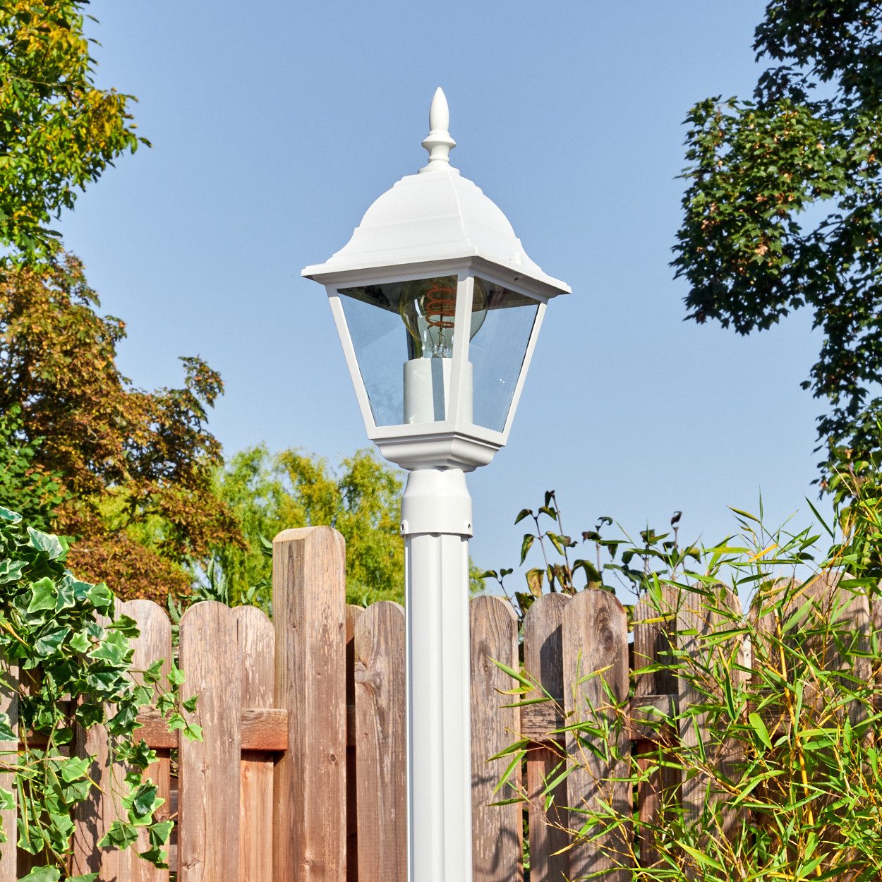 hofstein Pollerleuchte Außenwegeleuchte verstellbar aus Metall/Glas in Weiß/Klar, ohne Leuchtmittel, Wegeleuchte im Vintage/Antik/Landhaus-Design, Höhe 196 cm, 1xE27, IP44