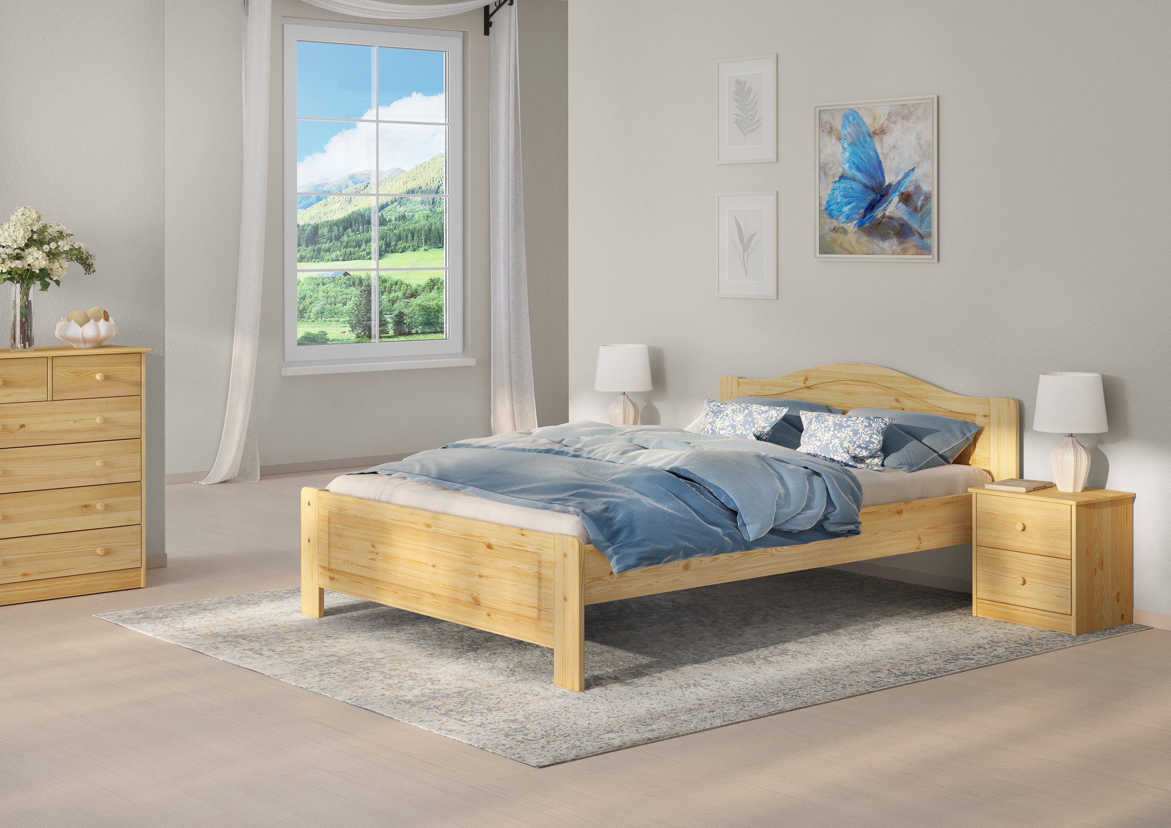 ERST-HOLZ Massivholzbett Klassisches Holzbett 140 x 200 mit Rost, Kiefer fa günstig online kaufen