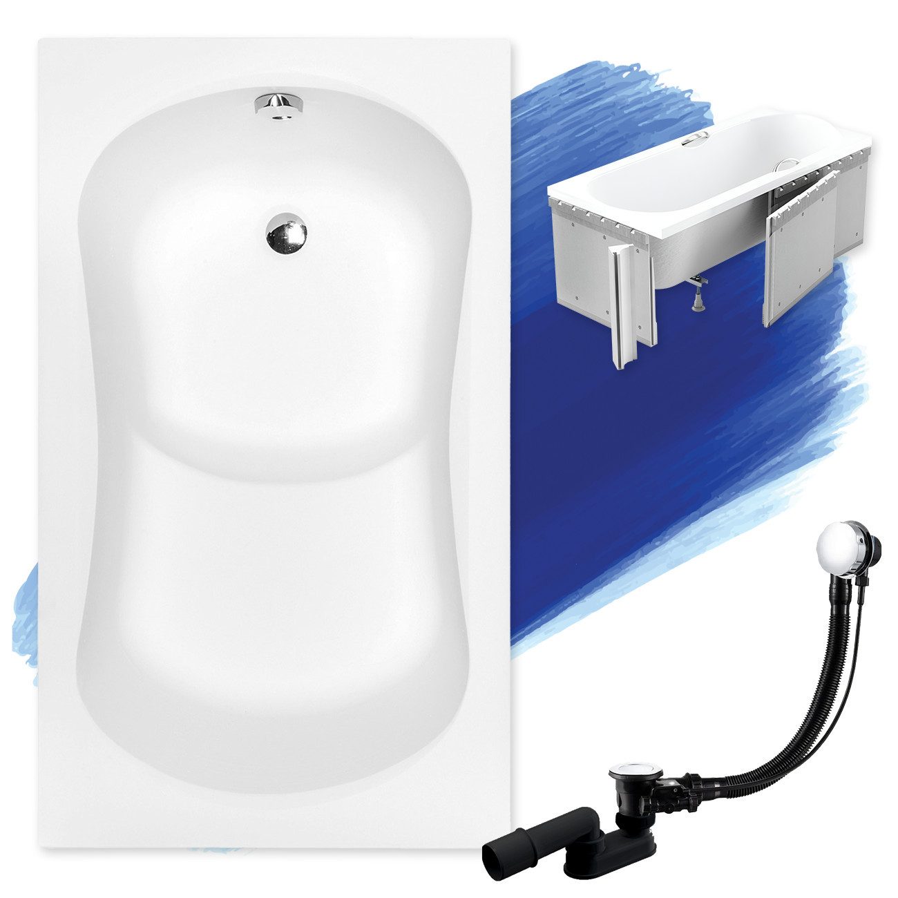 KOLMAN Badewanne Rechteck Aria 120x70, Ablaufgarnitur günstig online kaufen