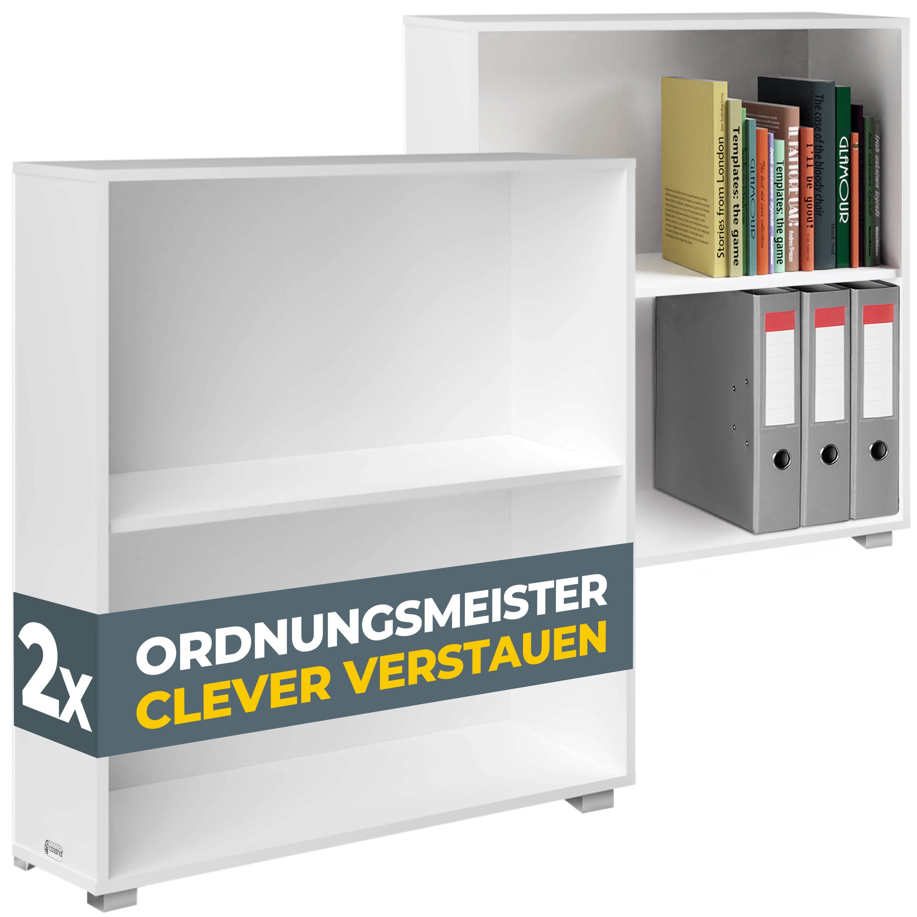 Fächer Casaria Belastbarkeit Weiß Bücherregal, 77x60x28cm 150kg Boden 2 Höhenverstellbar