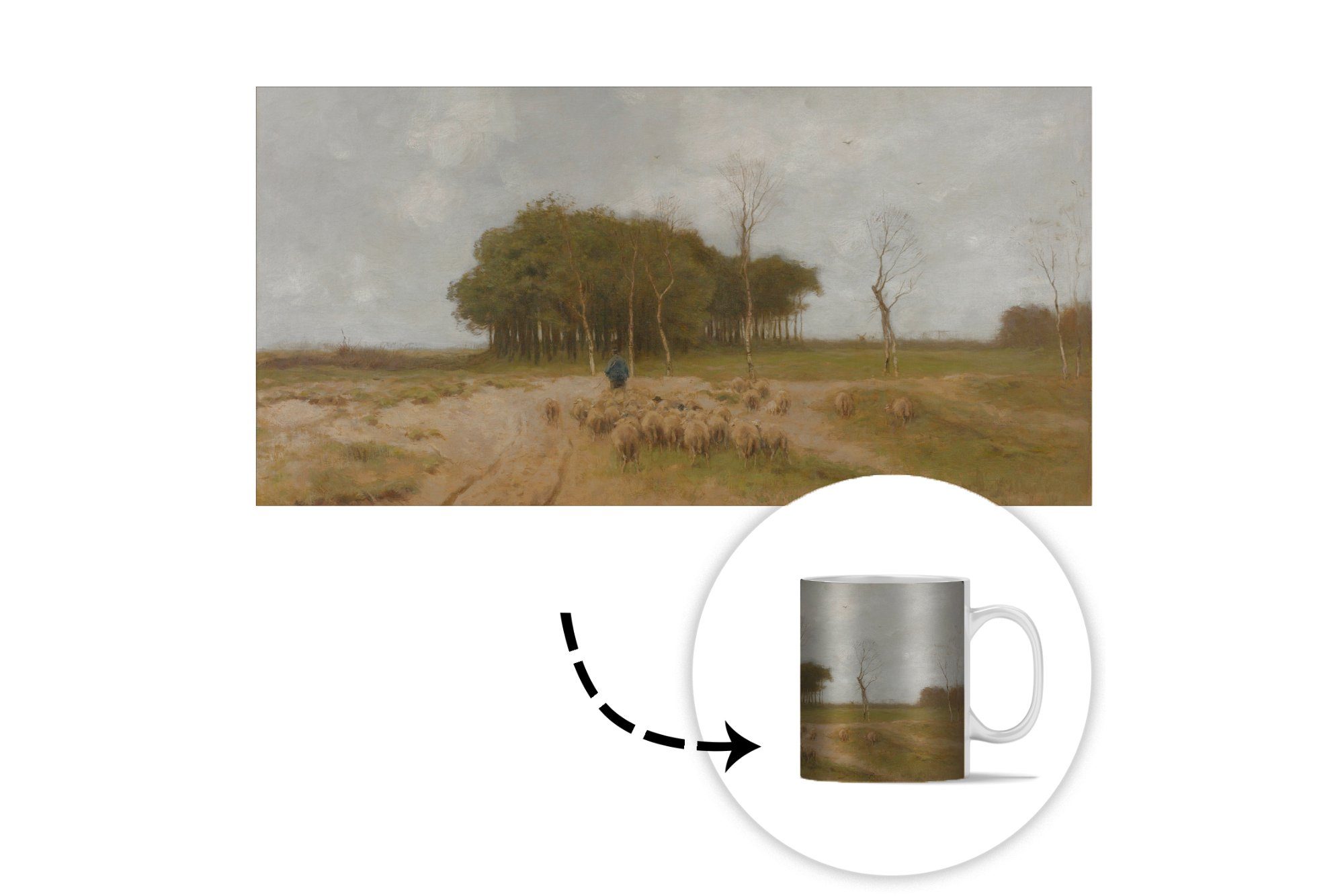 MuchoWow Tasse Heide bei Kaffeetassen, Gemälde Geschenk Anton Teetasse, Keramik, Laren von Becher, Mauve, - Teetasse