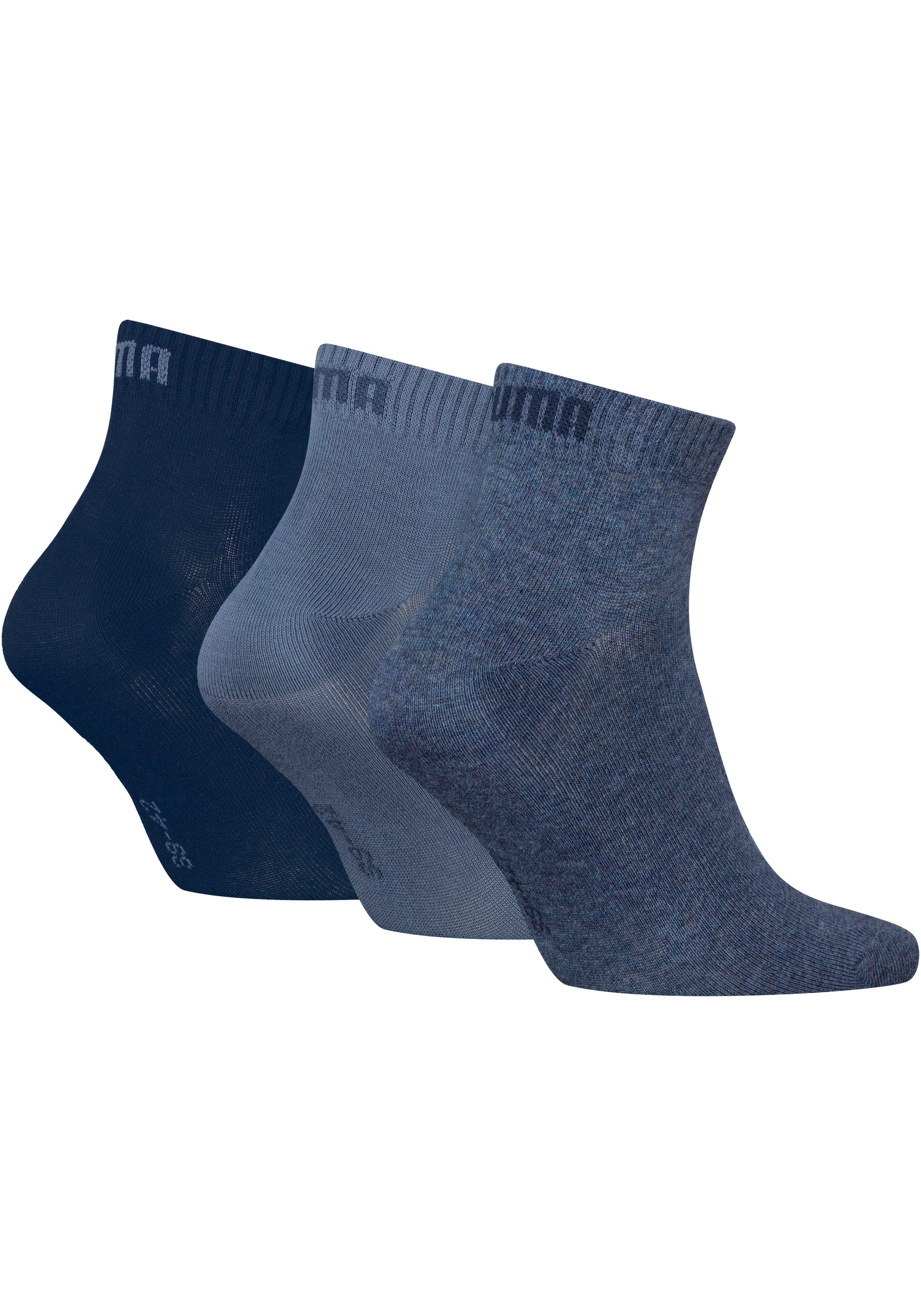 PUMA Kurzsocken PUMA UNISEX QUARTER PLAIN 3P (3 Paar) Atmungsaktiv, Rippenbündchen, weiche Baumwollmischung