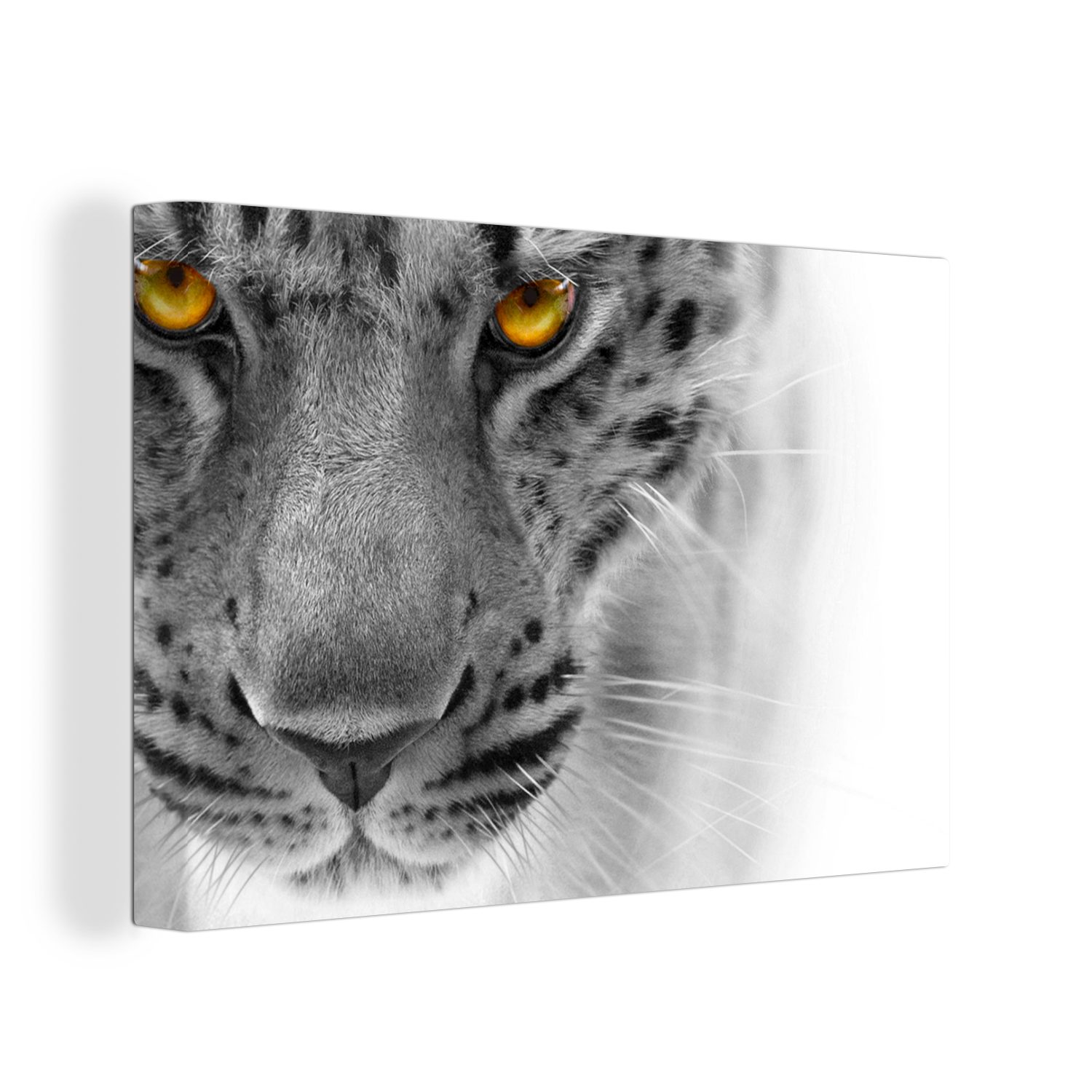 OneMillionCanvasses® Leinwandbild Leopard - Augen - Gelb, (1 St), Wandbild Leinwandbilder, Aufhängefertig, Wanddeko, 30x20 cm