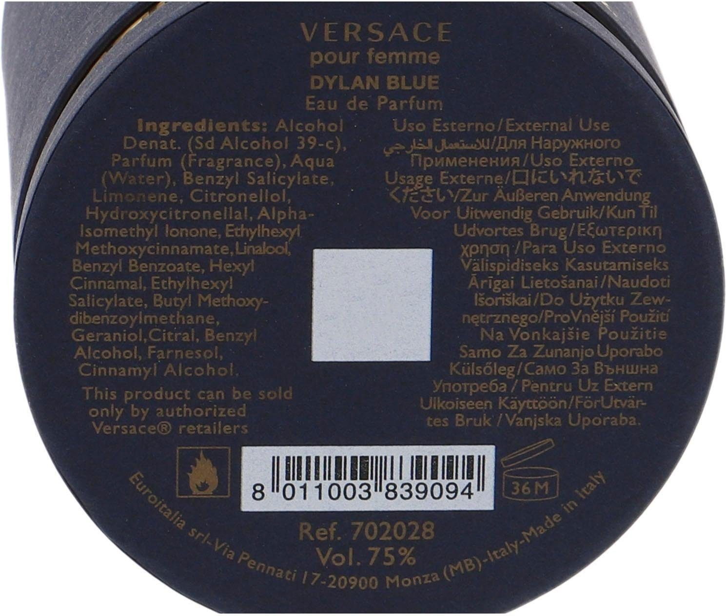 Versace Eau de Parfum DYLAN BLUE EDP, mit holzig-fruchtiger Note