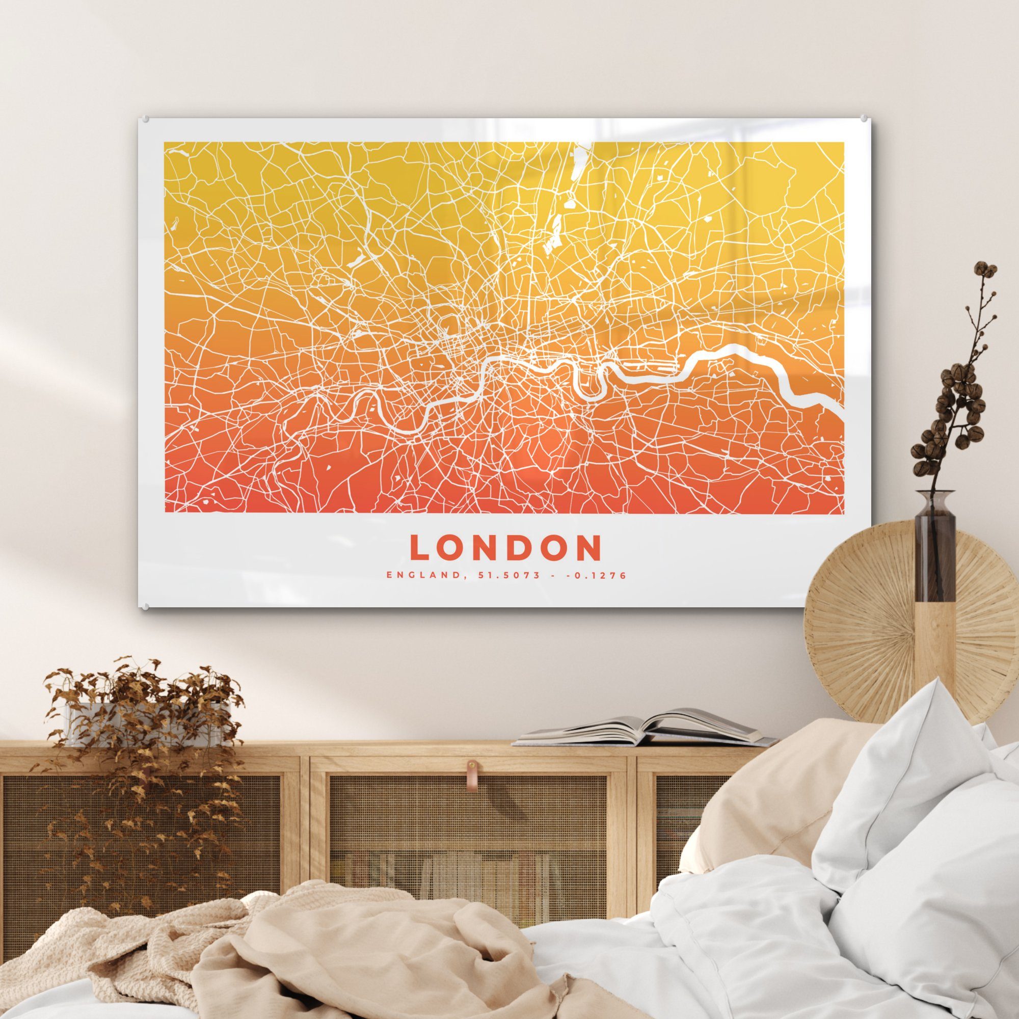 MuchoWow Acrylglasbild London - Schlafzimmer & - Acrylglasbilder (1 Stadtplan, Wohnzimmer England St)