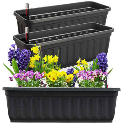 Hausfelder Blumenkasten Balkonkasten Set mit Wasserspeicher (3 St., Jedes Set enthält: Füllstandsanzeiger, Boden, Pflanzkasten), Blumenkästen UV- und witterungsbeständig für innen und außen, matt