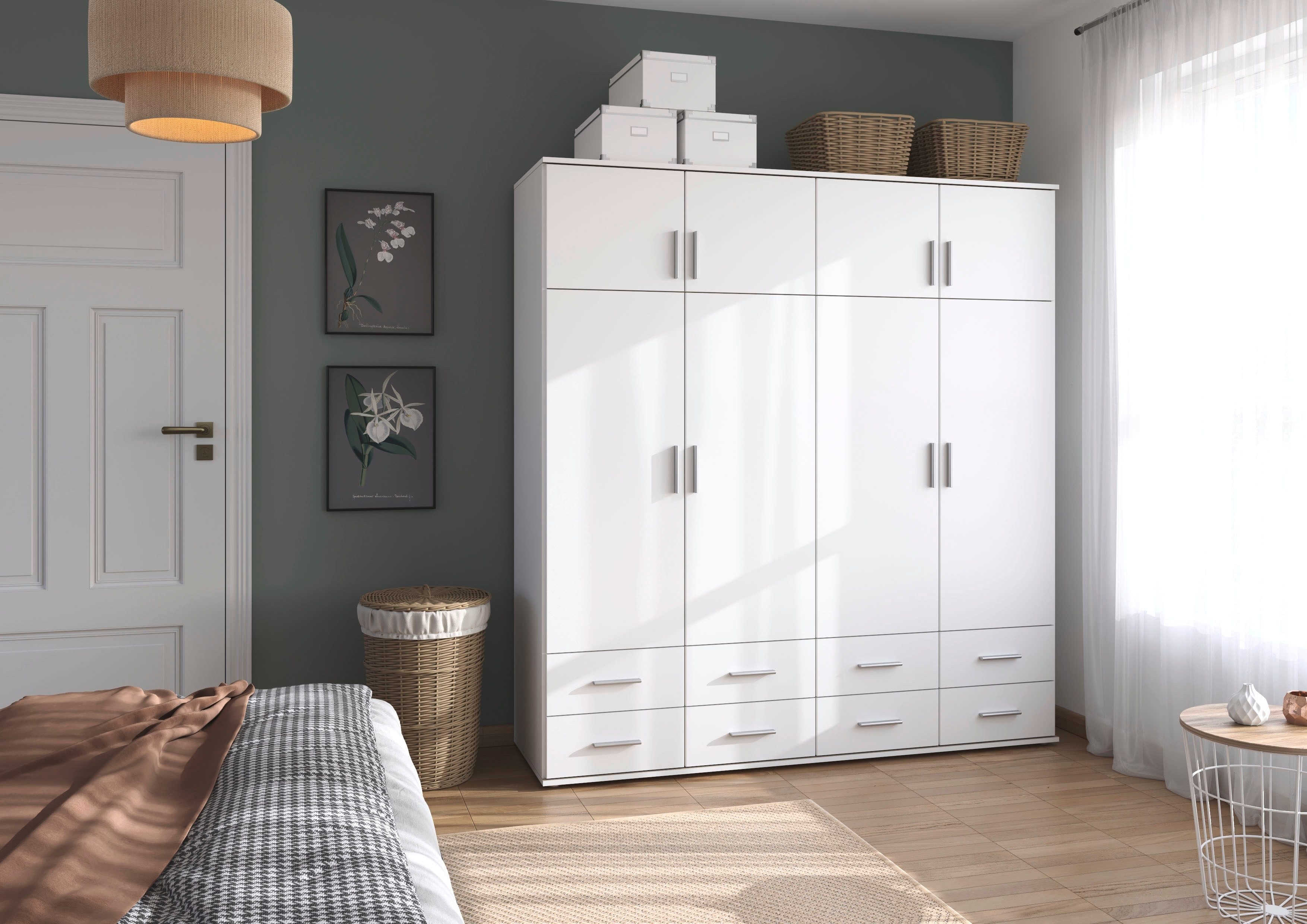 rauch Kleiderschrank Schrank Drehtürenschrank Ankleide Garderobe Schlafzimmerschrank KEMI (Breiten: 90/135/180 cm, Höhe 194 cm) mit Schrankaufsatz und Schubladen, extra viel Stauraum MADE IN GERMANY