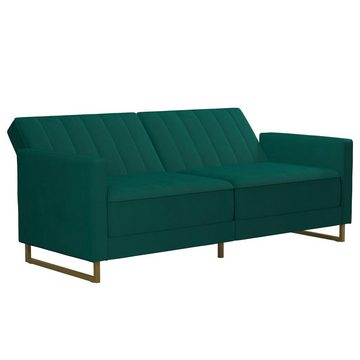 loft24 Schlafsofa Skylar, Bezug in Samtoptik mit golfarbenen Metallbeinen, Breite 195,5 cm