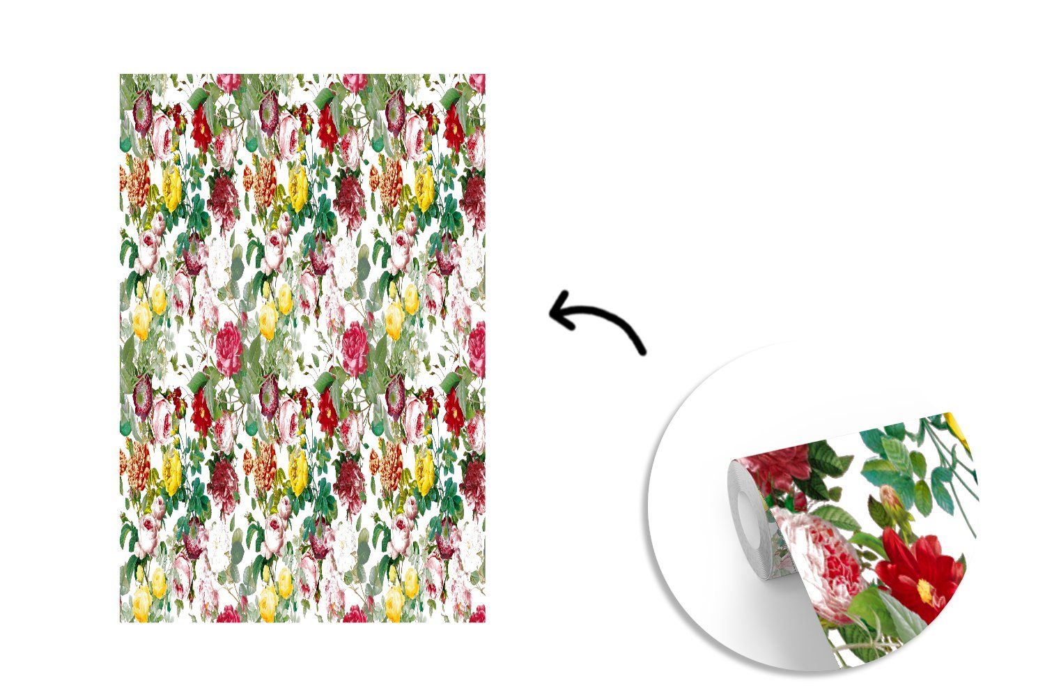 bedruckt, Montagefertig Wandtapete - - Rosen MuchoWow für - Vinyl Blumen Tapete Matt, Farben, Fototapete Wohnzimmer, St), (3 Muster