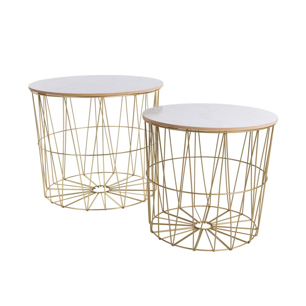 Myflair Möbel & Accessoires Beistelltisch 2tlg. Metalltisch MARBLE gold weiß grau geometrisch Beistelltisch Meta