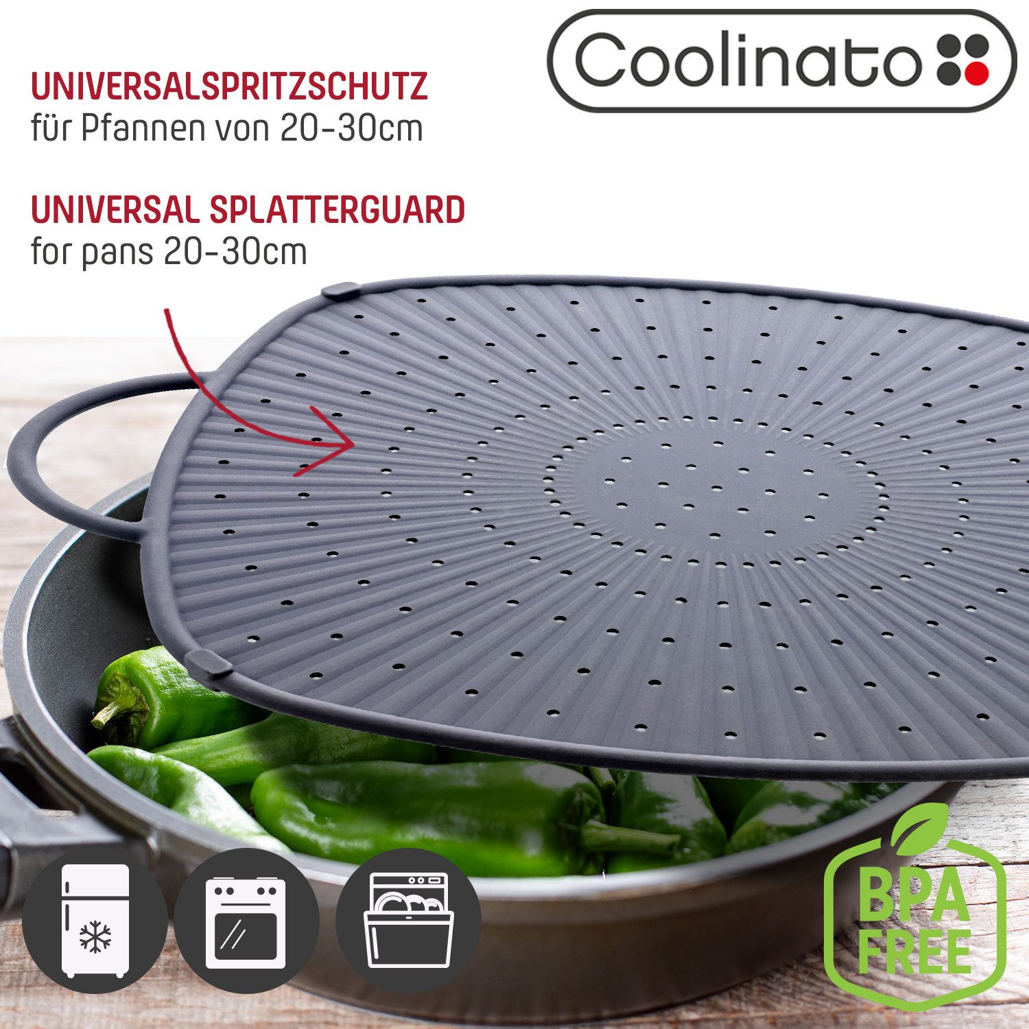 Coolinato Spritzschutzdeckel Coolinato Silikon Universal Spritzschutz 3in1 GRAU, (1-tlg)