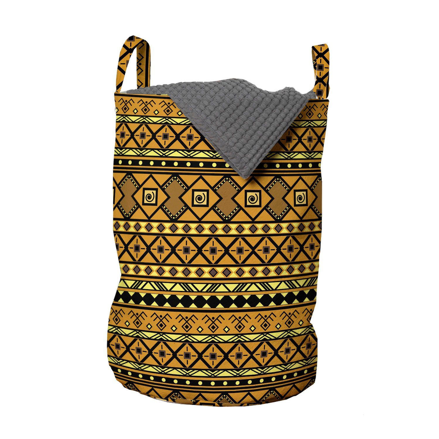Abakuhaus Wäschesäckchen Wäschekorb mit Griffen Kordelzugverschluss für Waschsalons, Stammes geometrische Folk