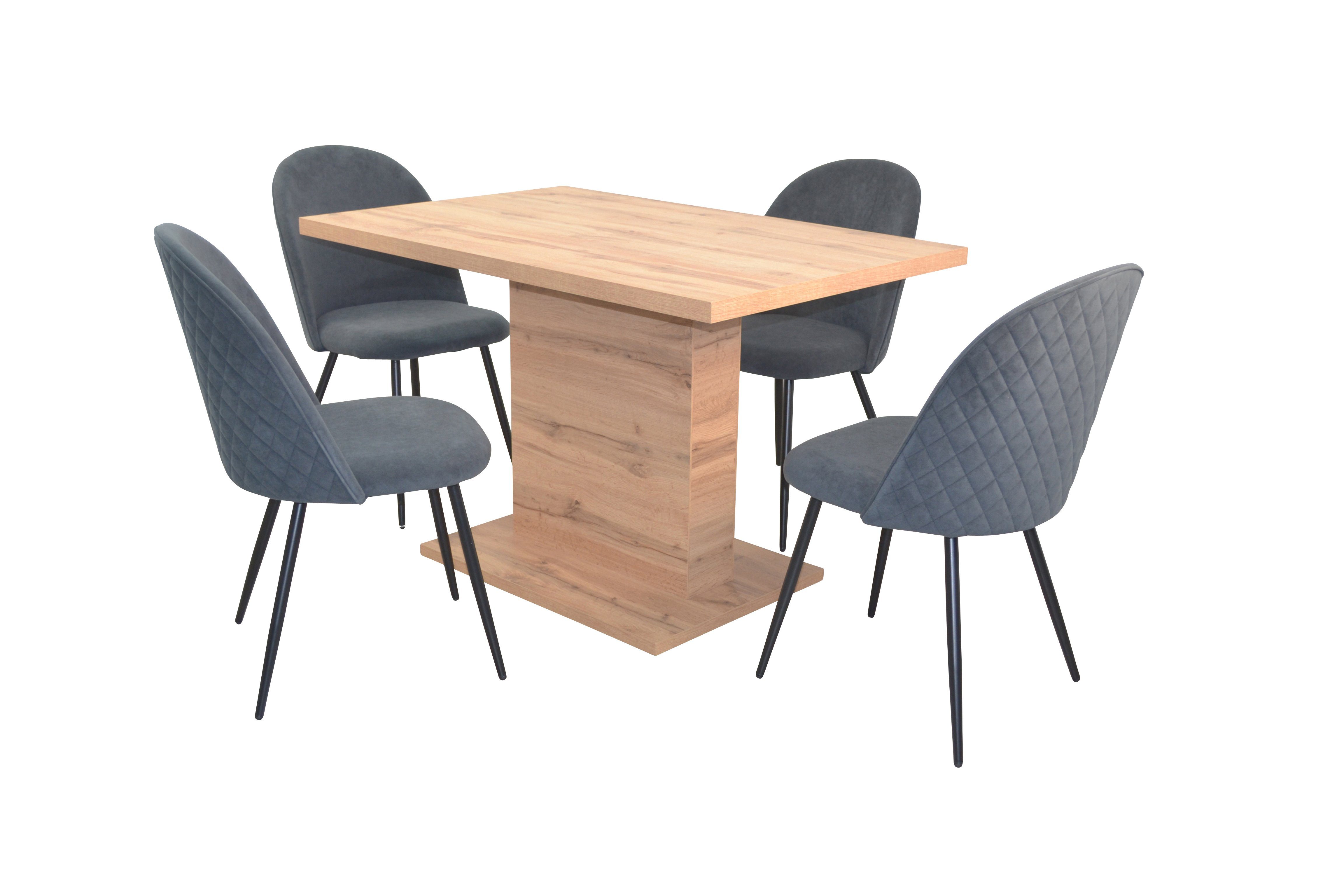 Tischgruppe 5teilig, 5teiliges bestehend grau Stühlen, und Set) (Spar-Set, moebel-direkt-online Esstisch 4 Essgruppe aus