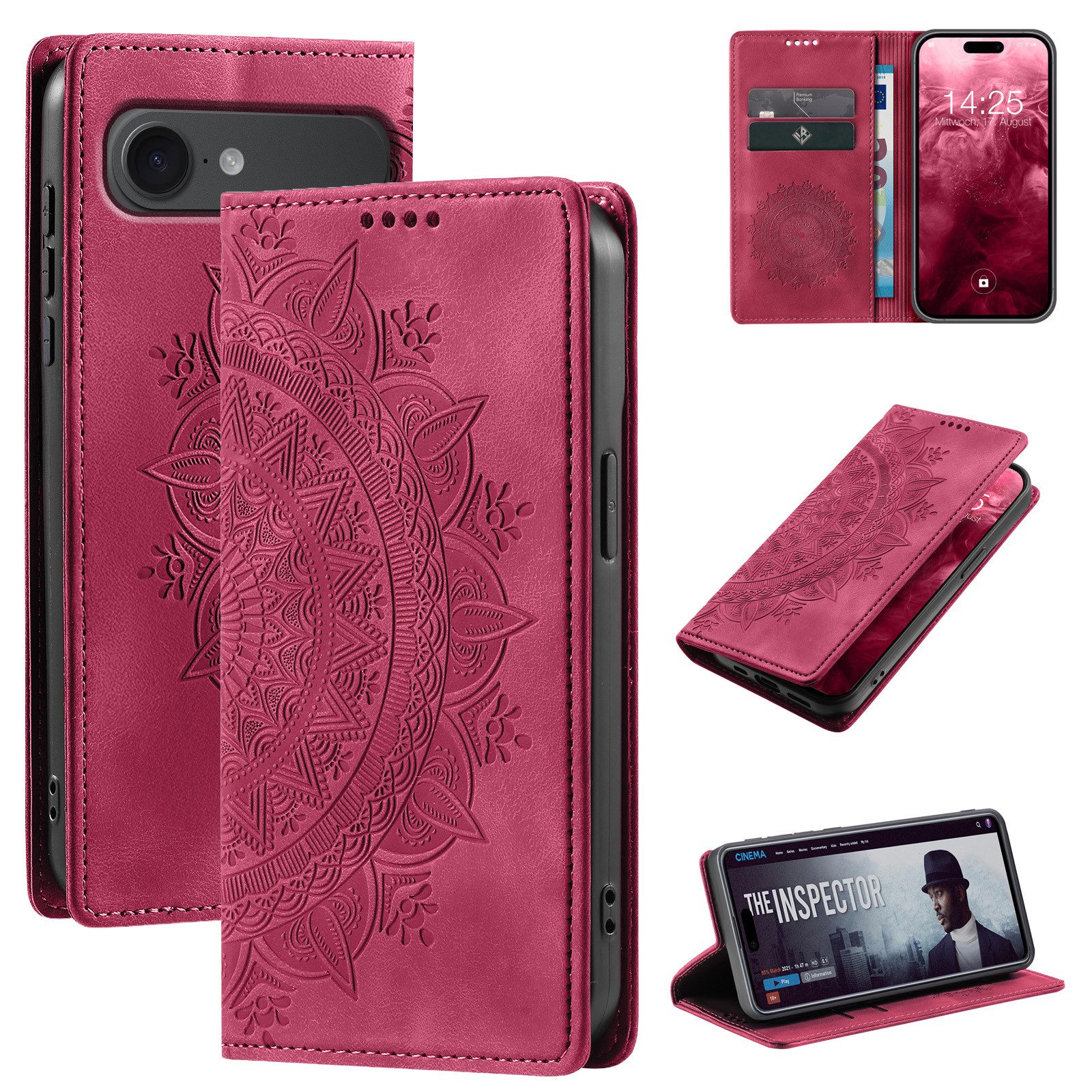 Tec-Expert Handyhülle Mandala Hülle Cover für Apple iPhone 17 Air, Klapphülle Case Tasche mit Kartenfächern und RFID Schutz