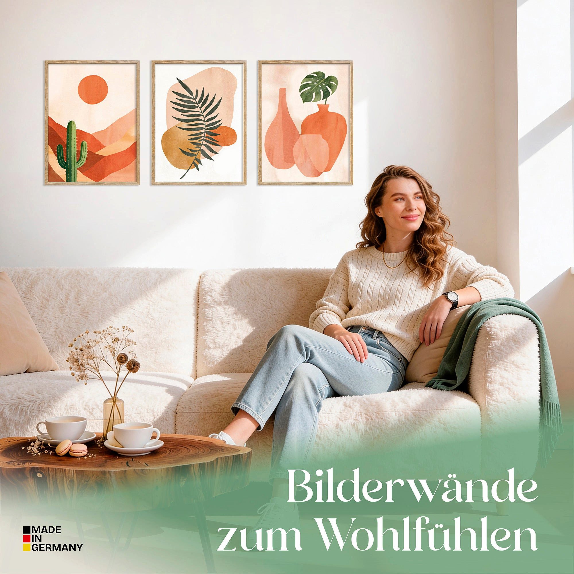 ARTFAVES Bilder-Collage Poster Set Abstract Boho Trio I mehrteilige Bilderwand I Wandbilder Bo, (Wandbilder modern, 3 St)
