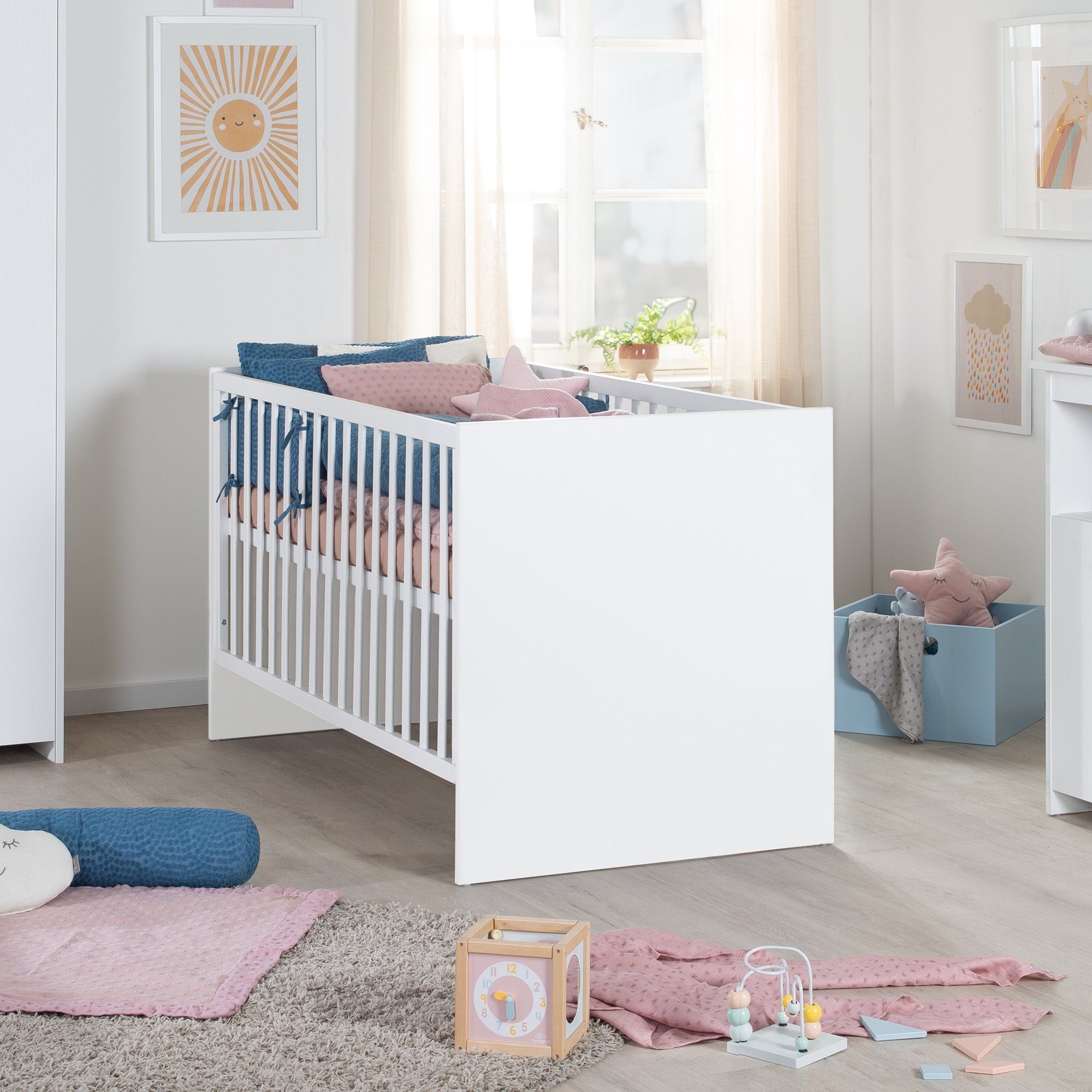 roba® Lilo 3-piece baby room complete set, grows with your child thanks to height adjustment, removable bars, open compartment