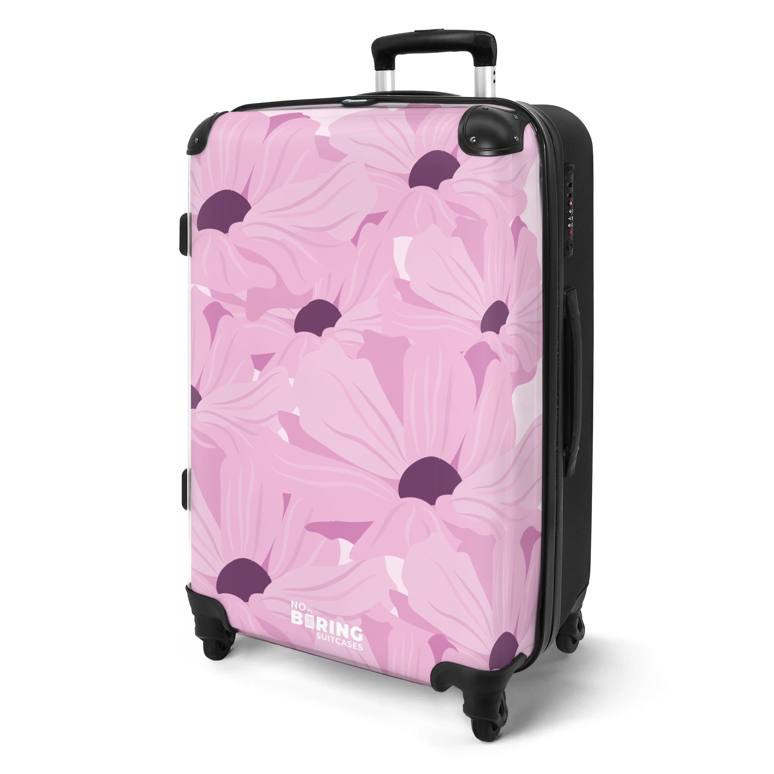 NoBoringSuitcases.com© Hartschalen-Trolley Rosa mit violetten Blüten günstig online kaufen