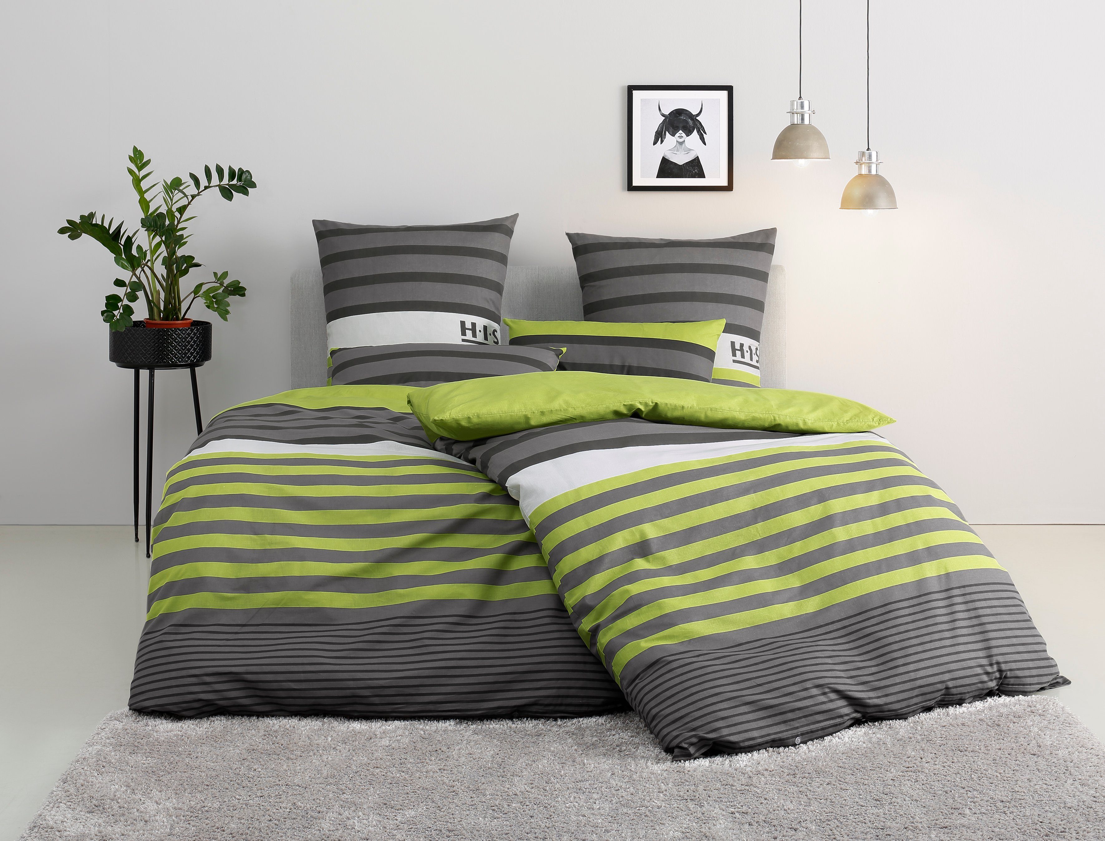 H.I.S Постельное белье Majoran, Polycotton recycelt, 3 teilig, gestreifte Постельное белье in verschiedenen Qualitäten