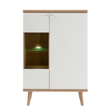 Lomadox Highboard MAINZ-61, weiß matt mit Eiche Riviera Nb. 90x134x40cm