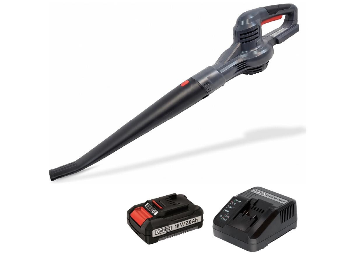 KRAFTIXX® Akku-Laubbläser KX-ALB 1821 Li Kit, (Set, inkl. Akku und Ladegerät), bis zu 210 km/h, kompatibel mit Einhell Power X-Change …