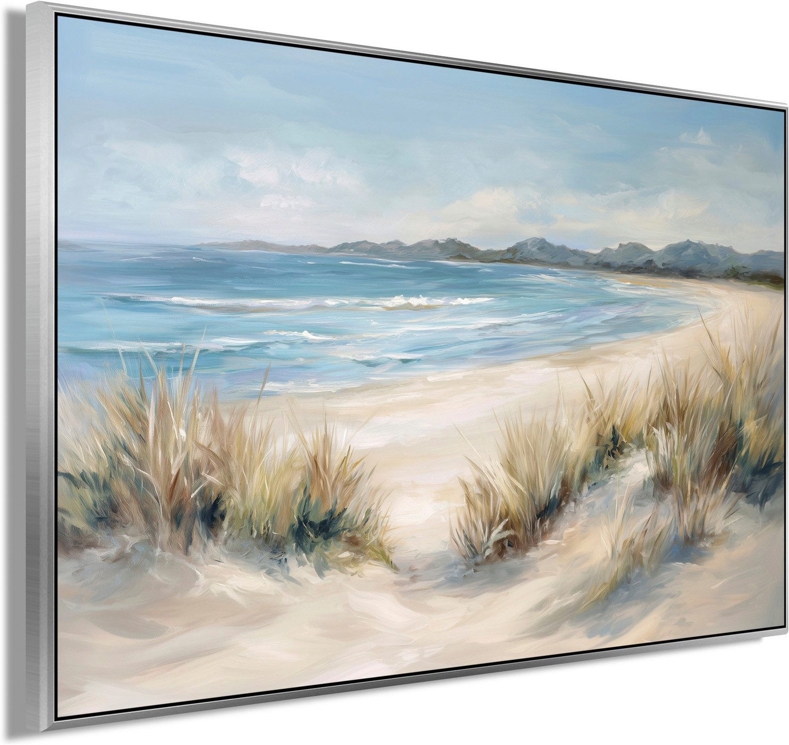 Bönninghoff Ölgemälde Ölgemälde handarbeit gerahmt STRAND 60x90 cm – Wandbild modern, Küste, Meer, Strand, handgefertigt, jedes Bild ein Unikat, Schattenfugenrahmen