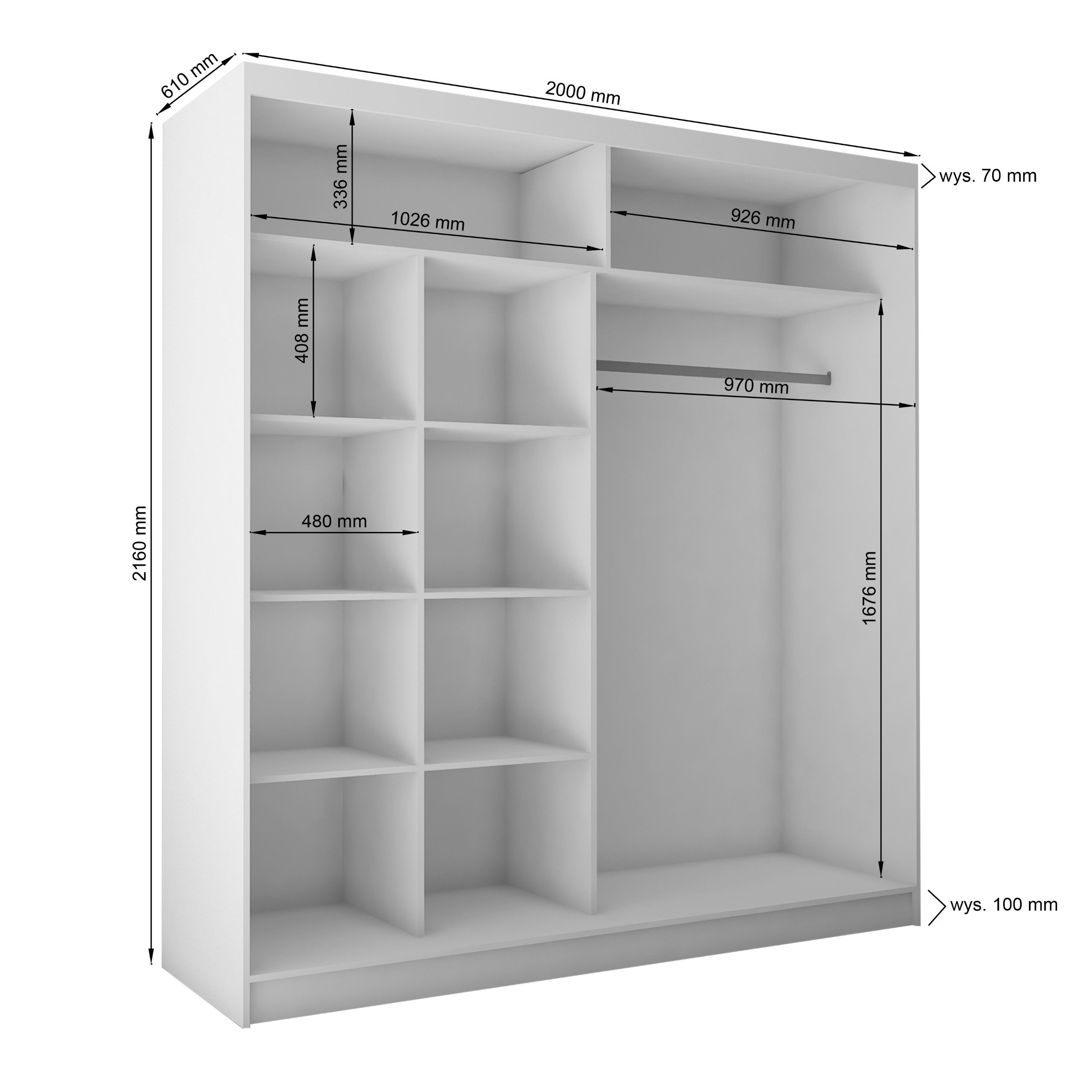 Masseno Schwebetürenschrank ROSALIA 200 cm Kleiderschrank mit Spiegel 2 Türen Wenge