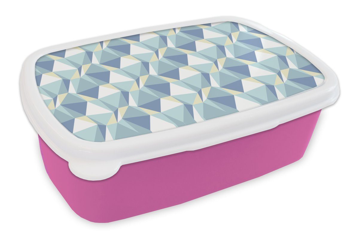 MuchoWow Lunchbox Muster - Blau - Grau - Kariert, Kunststoff, (2-tlg), Brotbox für Erwachsene, Brotdose Kinder, Snackbox, Mädchen, Kunststoff rosa