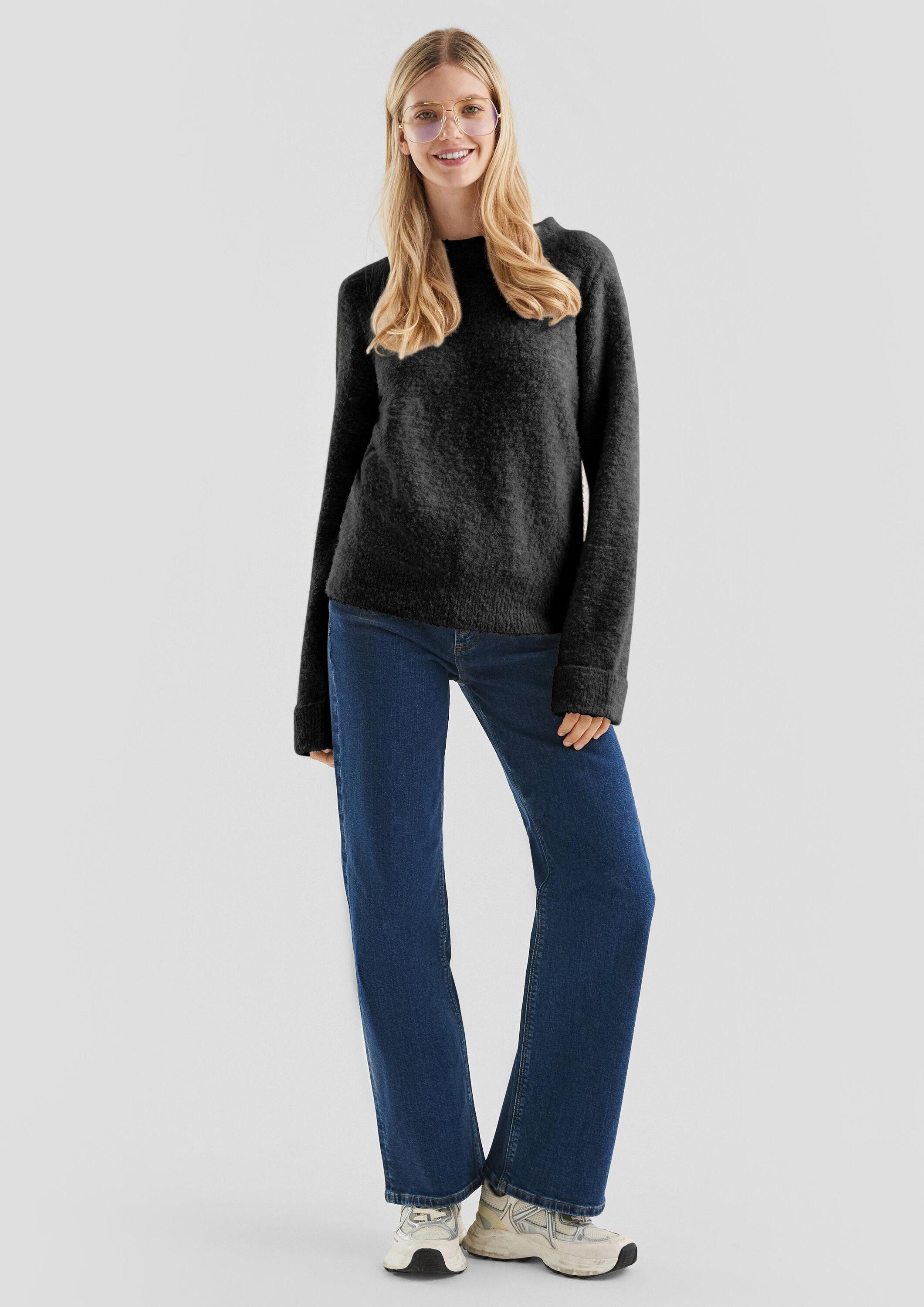 QS Longpullover Strickpullover Bouclé-Pullover
