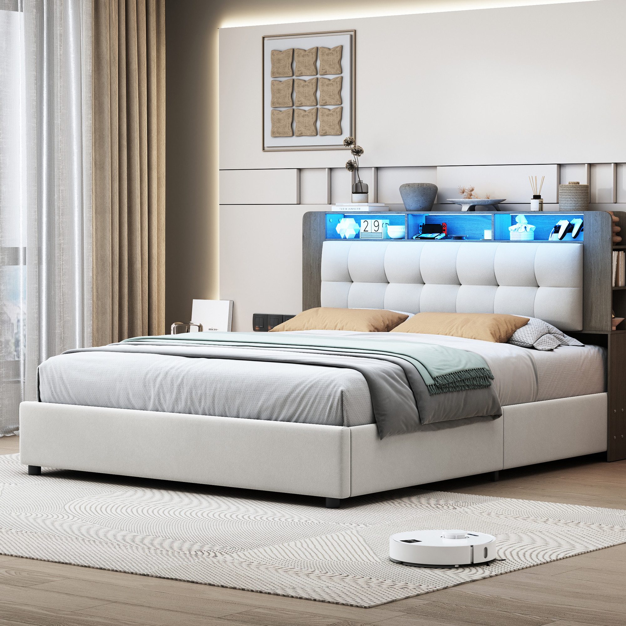 FUROKOY Polsterbett Doppelbett Stauraumbett Kopfteil mit günstig online kaufen