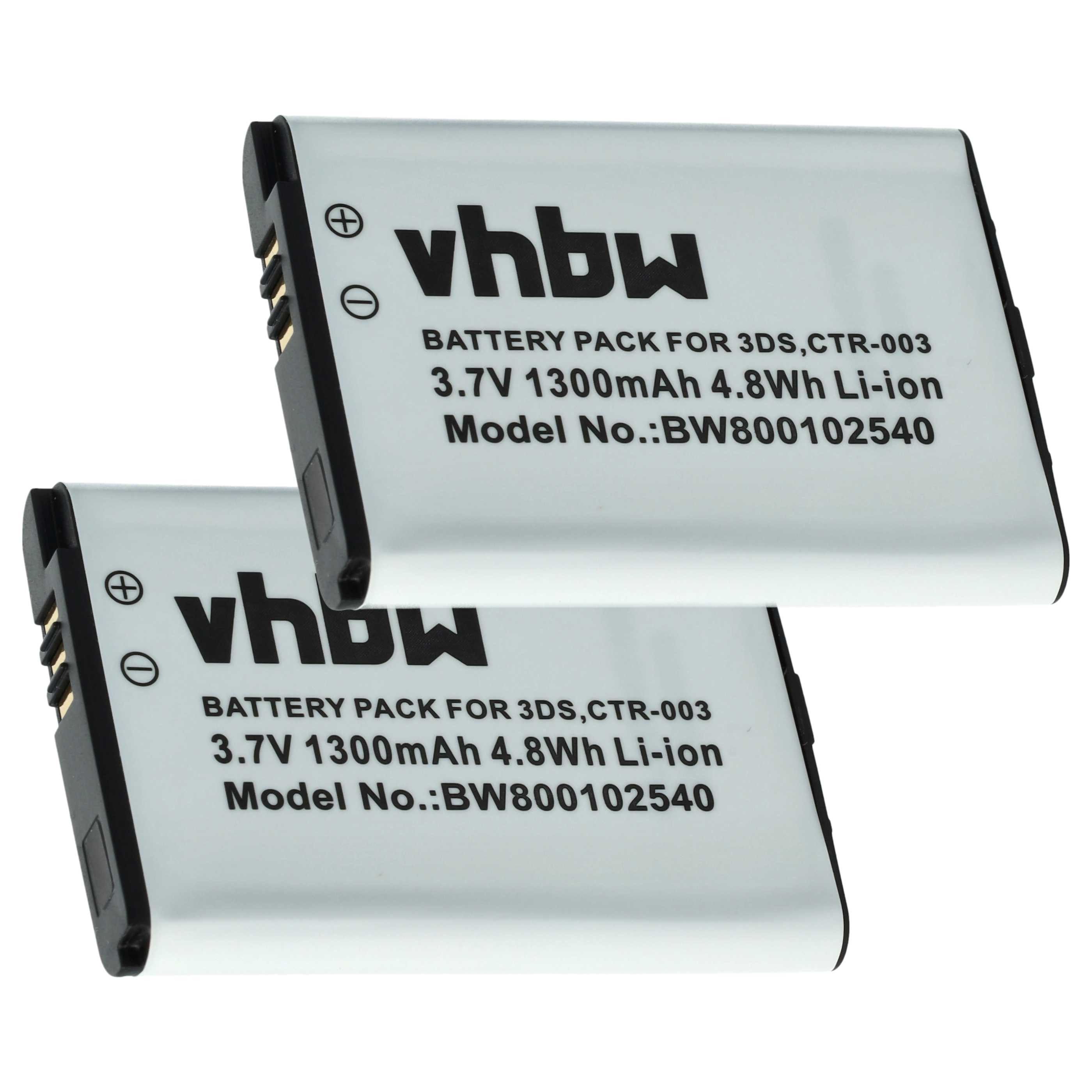 vhbw Akku passend für Nintendo 2DS, 3DS (CTR-001), New 2DS XL (JAN-001), Akku Akku Li-Ion 1300 mAh (3,7 V, 2 St), Leistungsfähige Austausch-Akkus für Spielkonsole, Wiederaufladbar