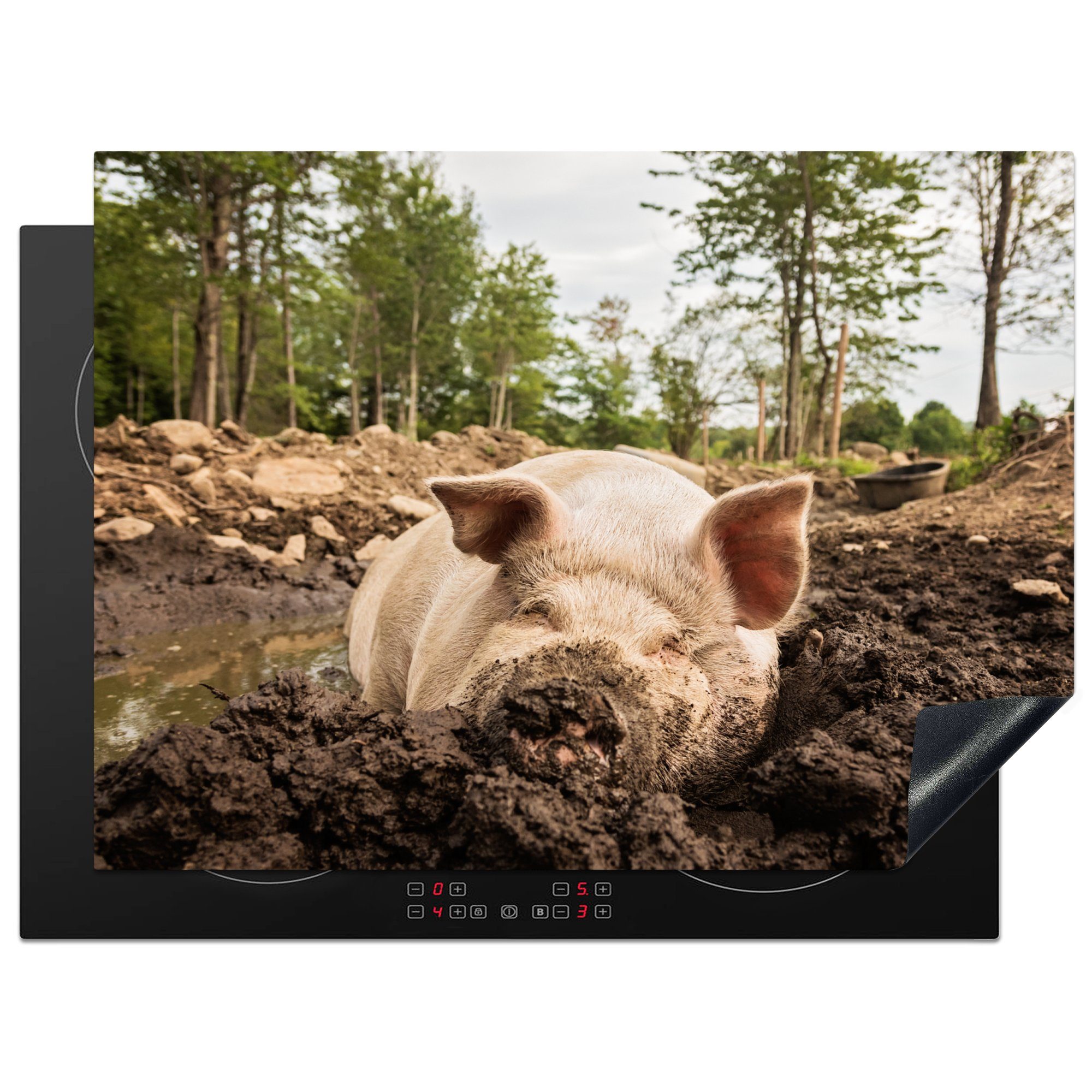 Vinyl, Wald, Schlamm Herdblende-/Abdeckplatte - Schwein - Mobile tlg), nutzbar, Arbeitsfläche Ceranfeldabdeckung 70x52 (1 cm, MuchoWow