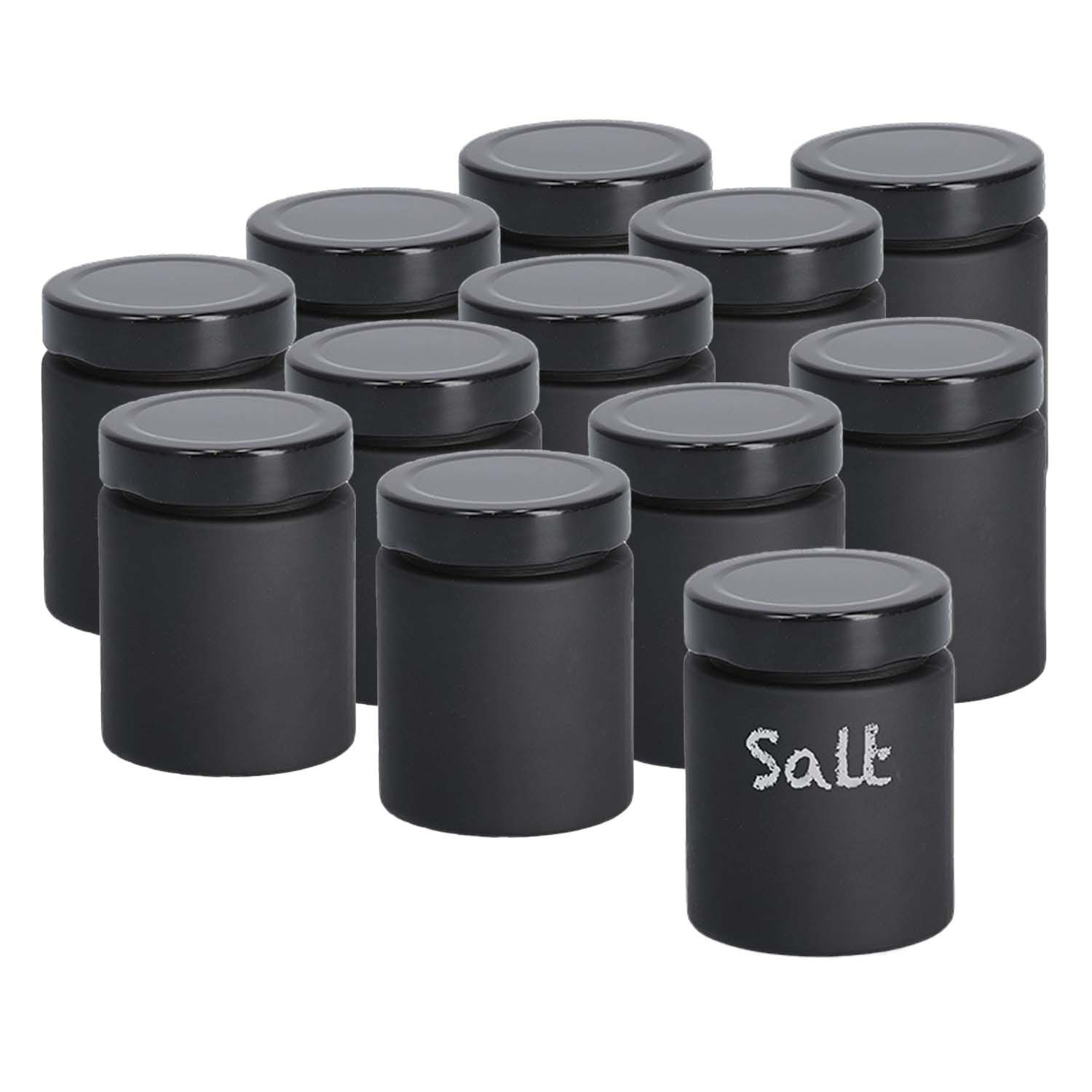 Vorratsglas 12er Set Gewürzgläser zum Beschriften, schwarz - Ø 6,1 x 8,2cm