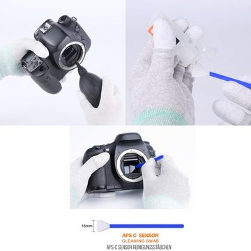 Minadax Kamerazubehör-Set KF Sensor Reiniger APS-C 10x 16mm Swabs Handschuhe Blasebalg Reiniger