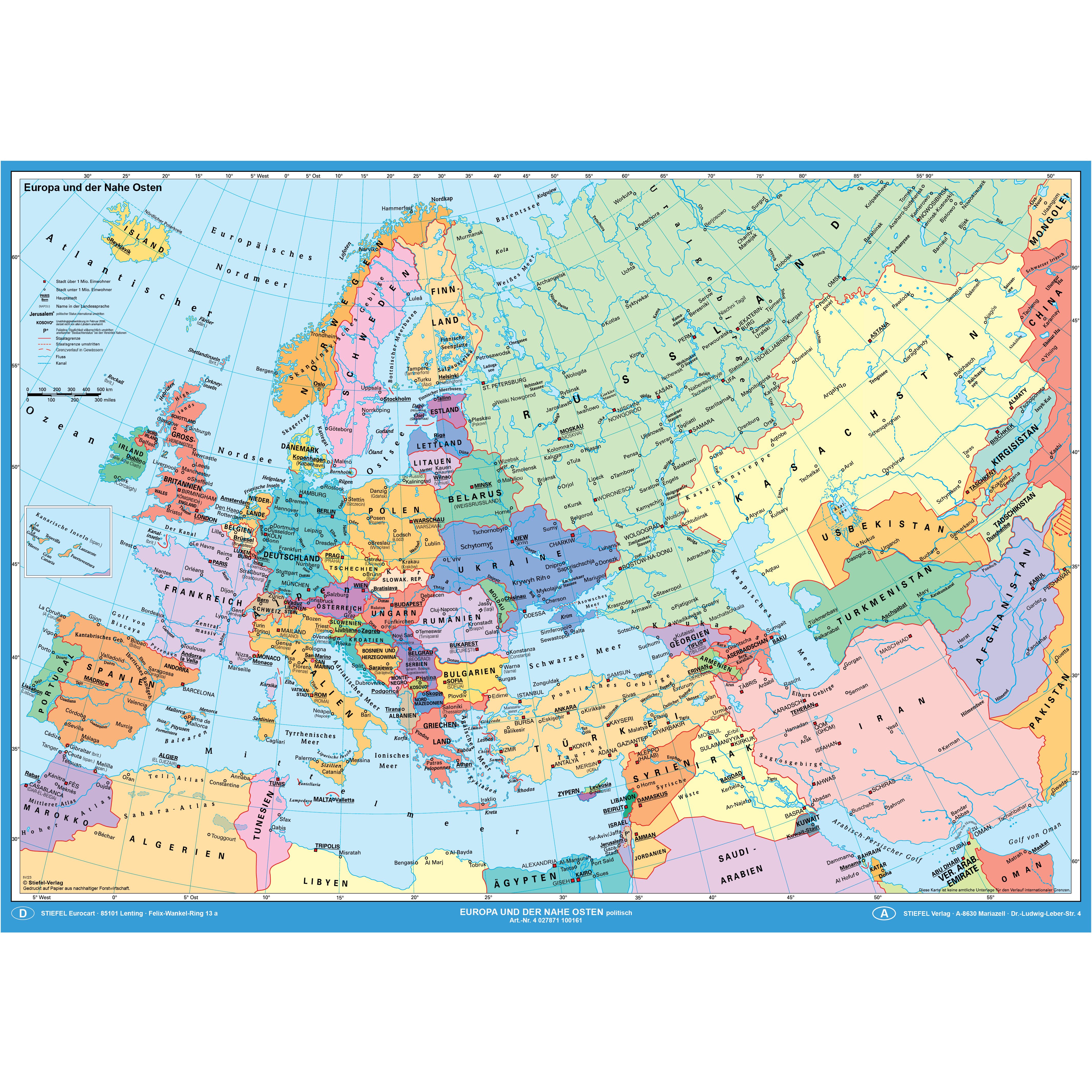 STIEFEL Poster Europa und der Nahe Osten politisch, DIN A1, Wandbild, DIN A günstig online kaufen