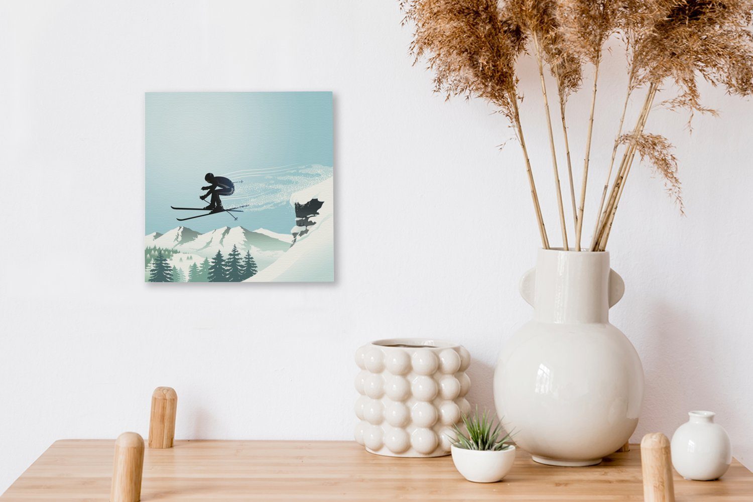 des OneMillionCanvasses® (1 Leinwandbild Illustration Eine eines Leinwand St), Hochsprungs Wohnzimmer für Skifahrers, Bilder Schlafzimmer