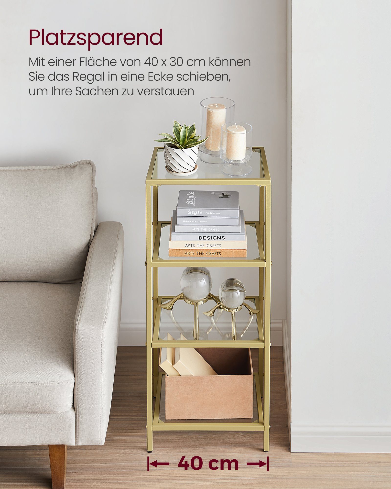 VASAGLE Bücherregal, 1-tlg., Standregal, Küchenregal, stabil, H:90 - 177.3