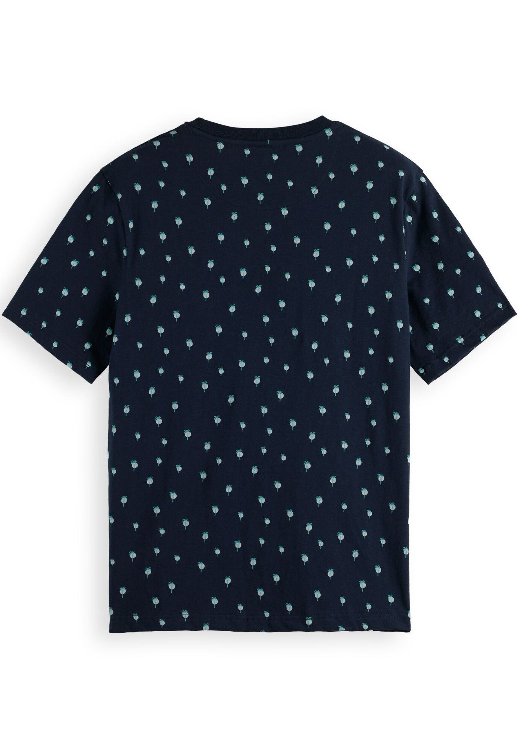 R-Neck und Shirt Scotch All-Over-Muster mit Kurzarmshirt & (1-tlg) T-Shirt blau Soda