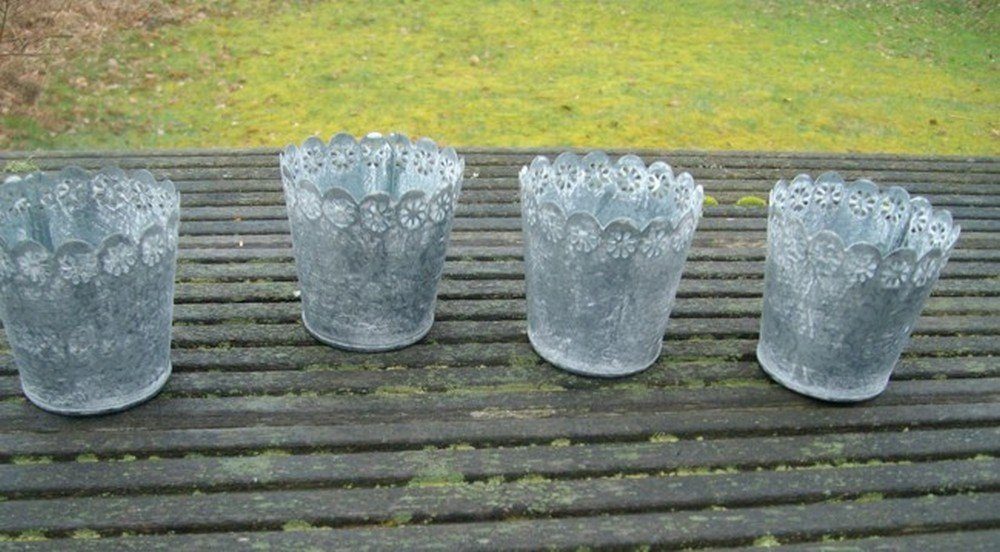 Deko-Impression Teelichthalter 4er -Set Windlicht Gartendeko Mini-Pflanztopf Eisen Antikgrau (4 St)