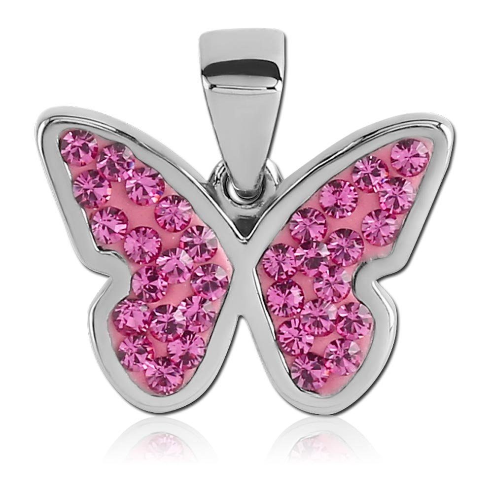 viva-adorno Sternanhänger Kettenanhänger Edelstahl Zirkonia Kristall Stern Schmetterling, Damen Mädchen Anhänger