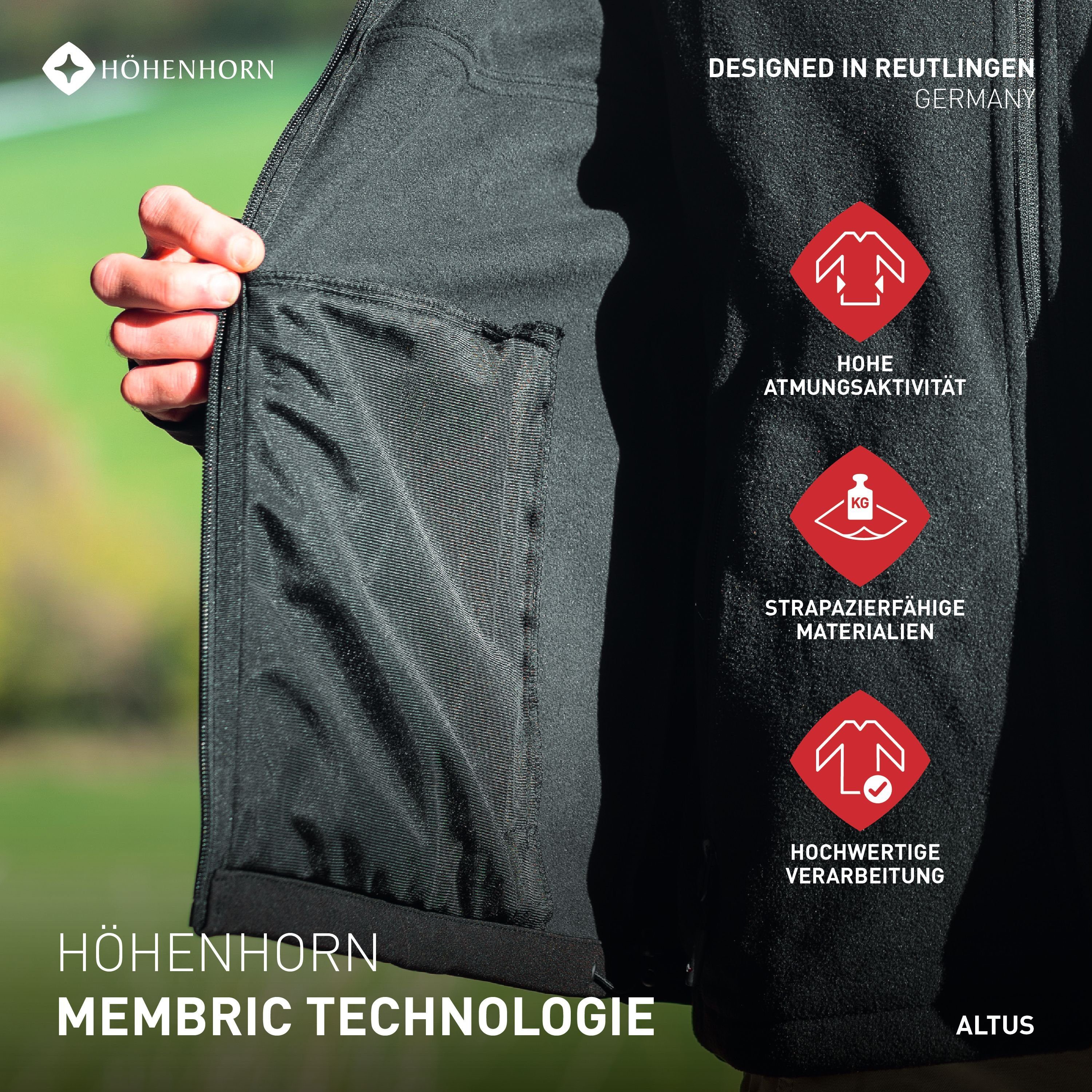 Höhenhorn Softshelljacke Altus Herren Softshell Jacke für Männer Outdoor Funktionsjacke Microfleece-Innenfutter, Atmungsaktiv, Wasserdicht – Bild 4 von 5