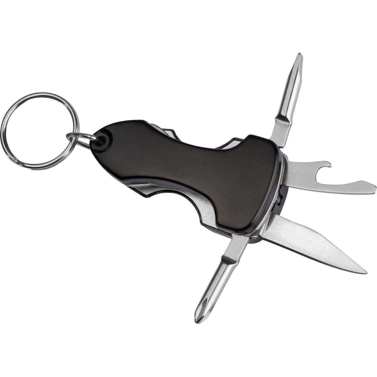 Schlüsselanhänger Multitool / mit LED und Schlüsselanhänger / Taschenmesser / Farbe: sch