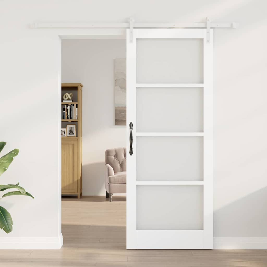 vidaXL Haustür Schiebetür ORKDAL Weiß 83 x 211 cm Massivholz Kiefer und Glas (1-St)