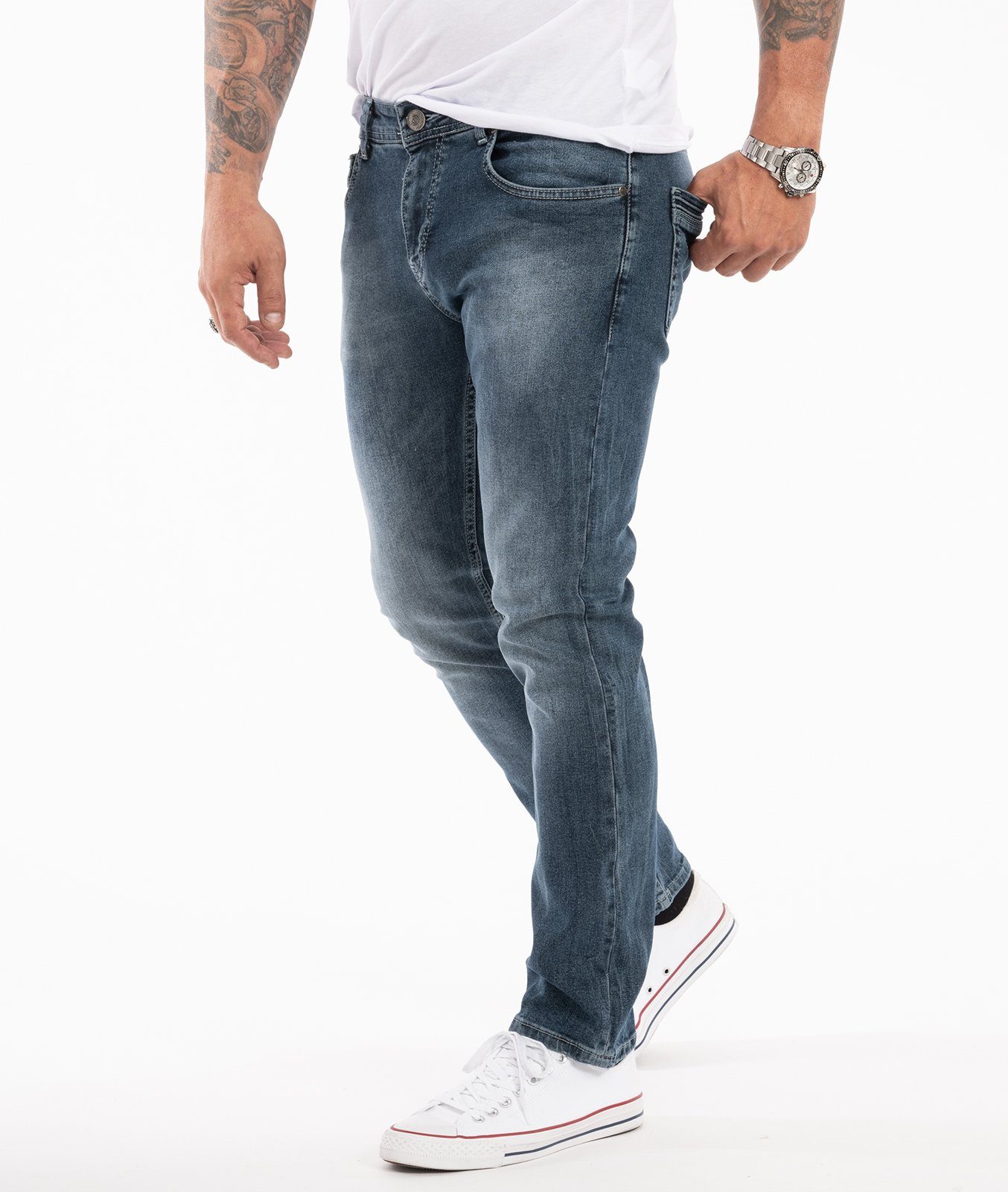 Stonewashed Indumentum Herren Slim-fit-Jeans Jeans Blau IS-307