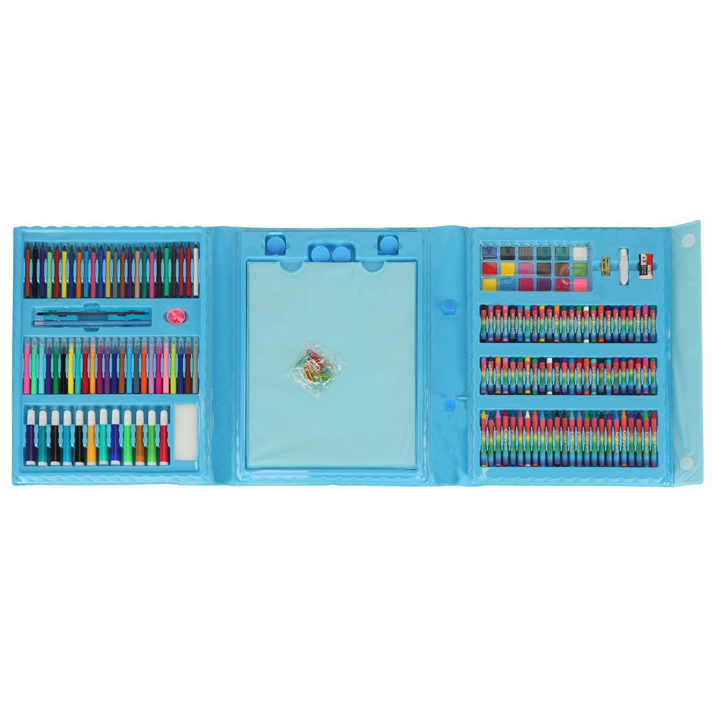 Ikonka Malstift Kinder Malkoffer 208 teilig Malset im Tragekoffer Blau oder Pink, (Kinder Malset 208 teilig im Tragekoffer mit Kreativzubehör, 208-tlg., Malkoffer 208 teilig mit Stiften Farben Papier und Zubehör), Übersichtlicher Tragekoffer mit 208 Teilen für Malen und Zeichnen