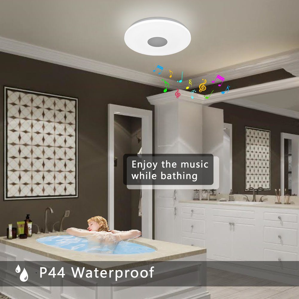 JDONG LED Deckenleuchte Dimmbar mit Wasserdicht rgb, für Lautsprecher, fest IP44 Deckenlampe Kinderzimmer APP Farbwechsel, Weißes Steue, Doppelter Küche mit und Bluetooth Rauschen LED Fernbedienung Schlafzimmer Badzimmer integriert, Wohnzimmer rung