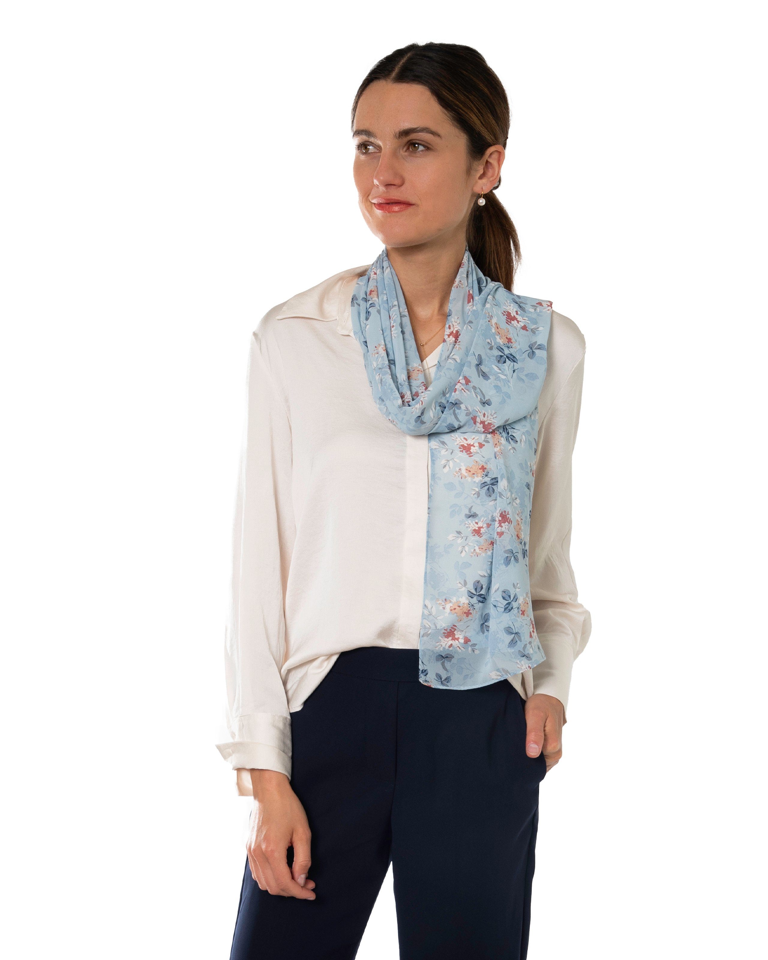 MayTree Modeschal leichter Chiffonschal Damen Millefleurs 70x180, sky blue, ganzjährig, (Stück, 1-St)