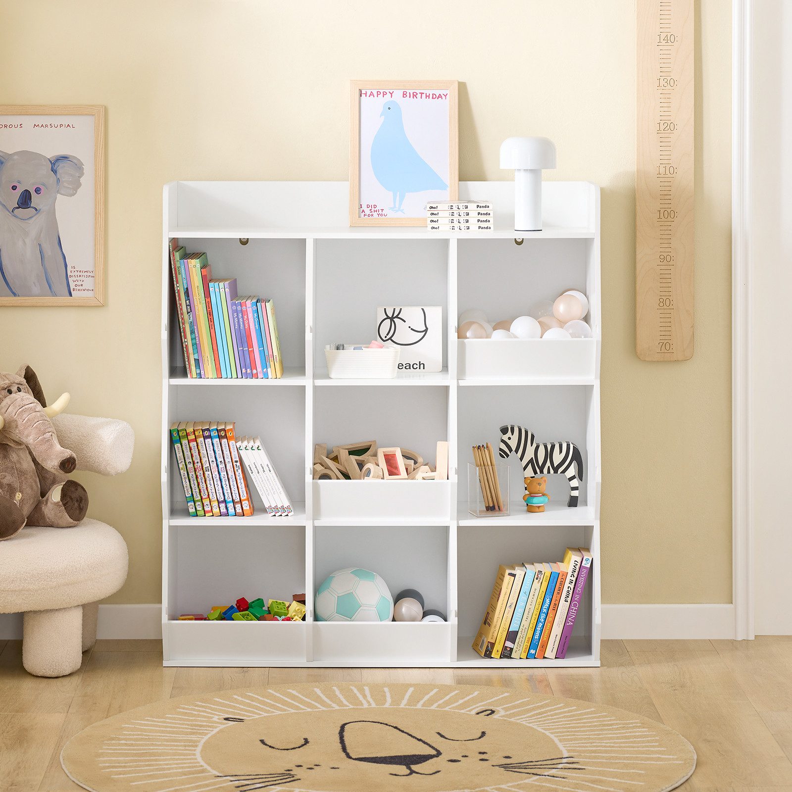 SoBuy Bücherregal KMB55, Montessori Regal Kinderregal Aufbewahrungsregal Spielzeugtruhe, mit Ablagefächern und Fächern, Standregal, Regal Kinderzimmer
