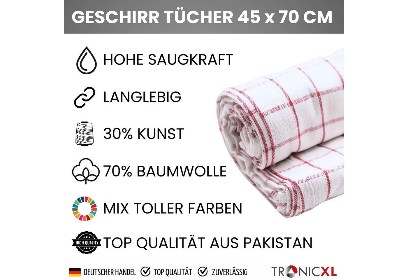 Thumbnail - TronicXL Spültuch 15x Geschirrtücher Baumwolle Spültuch Küchentücher Küchentuch Set, (15-tlg), Abtrocken Tuch Tücher bun...
