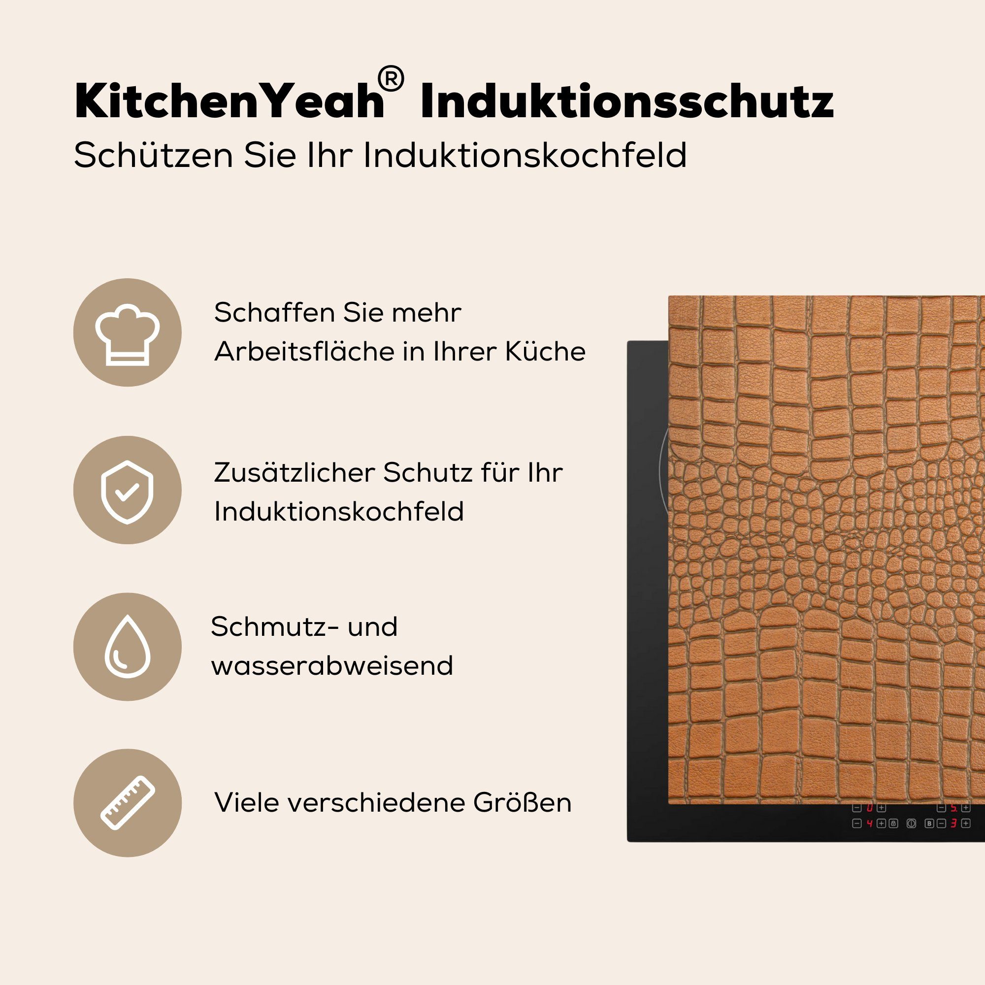 (1 Herdblende-/Abdeckplatte Textur - 58x51 - Küchen Tierhaut, Dekoration tlg), für cm, Leder MuchoWow Vinyl, Induktionskochfeld Induktionsherd,