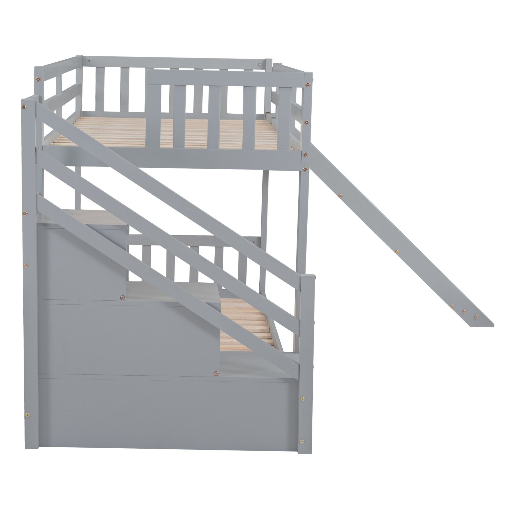 (mit Treppe, HAUSS SPLOE Stockbett Kiefernholz) Funktionsbett Schubladen massivem 3 mit der Treppe in Kinderbett Hochbett Etagenbett Etagenbett Rahmen Rutsche, und aus